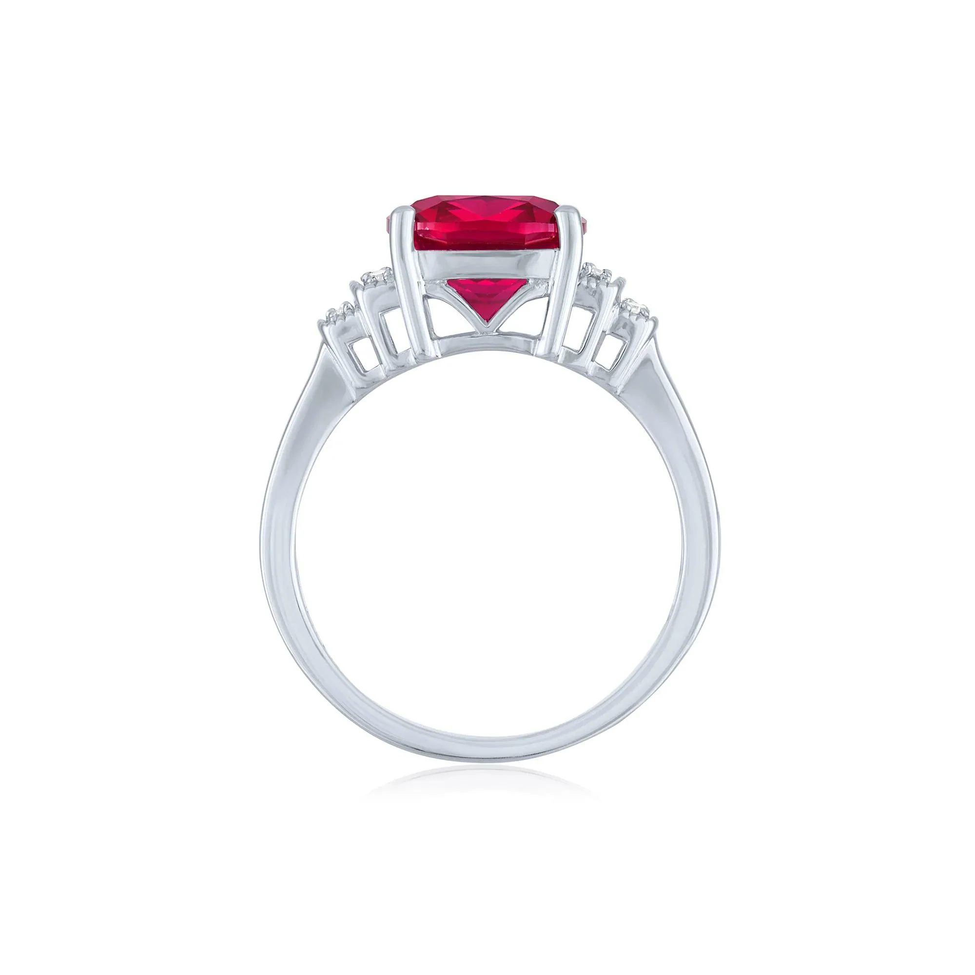 1/10 CT. Tw. Cushion-Cut Lab-Created Ruby & Diamond Ring .925 Sterling Silver White Size 7.5 1mm - Image 2