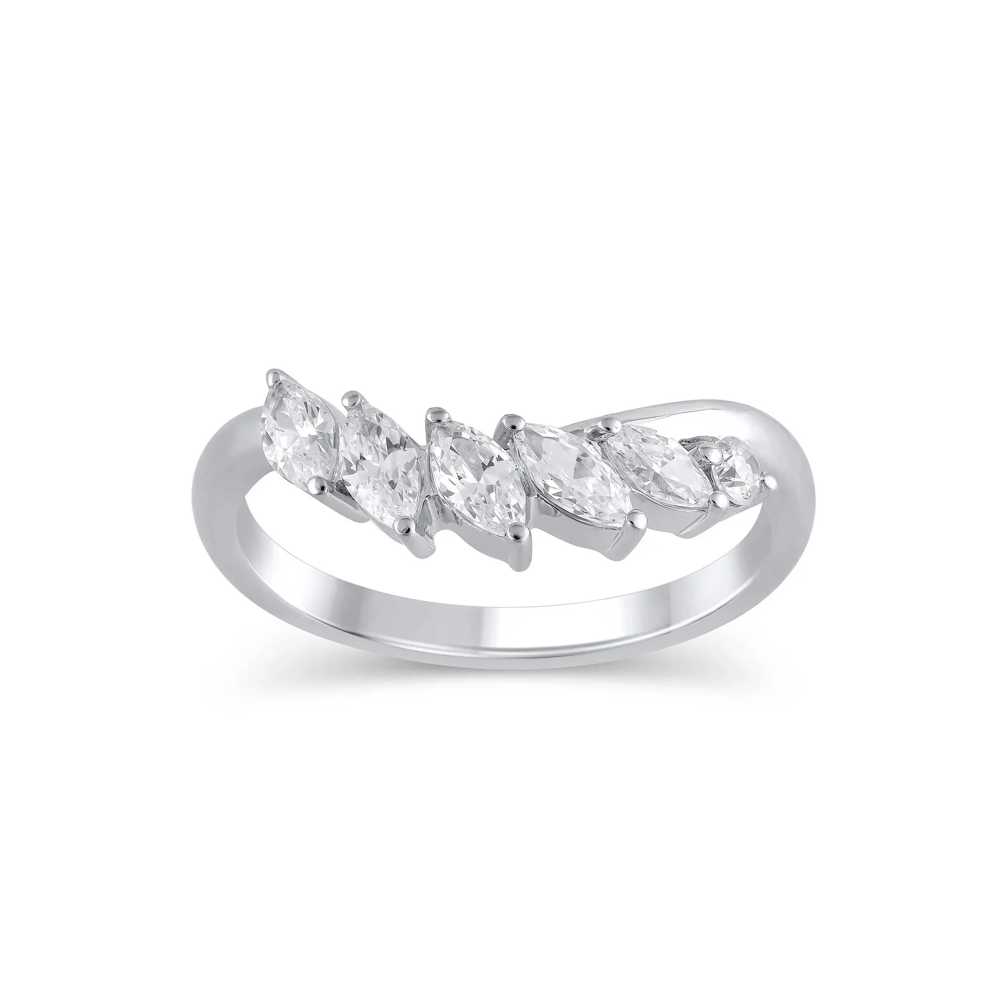 3/4 CT. Tw. Lab Grown Diamond Marquise-Cut Contour Band Ring 14K White Gold Round Brilliant Cut Size 7 9mm
