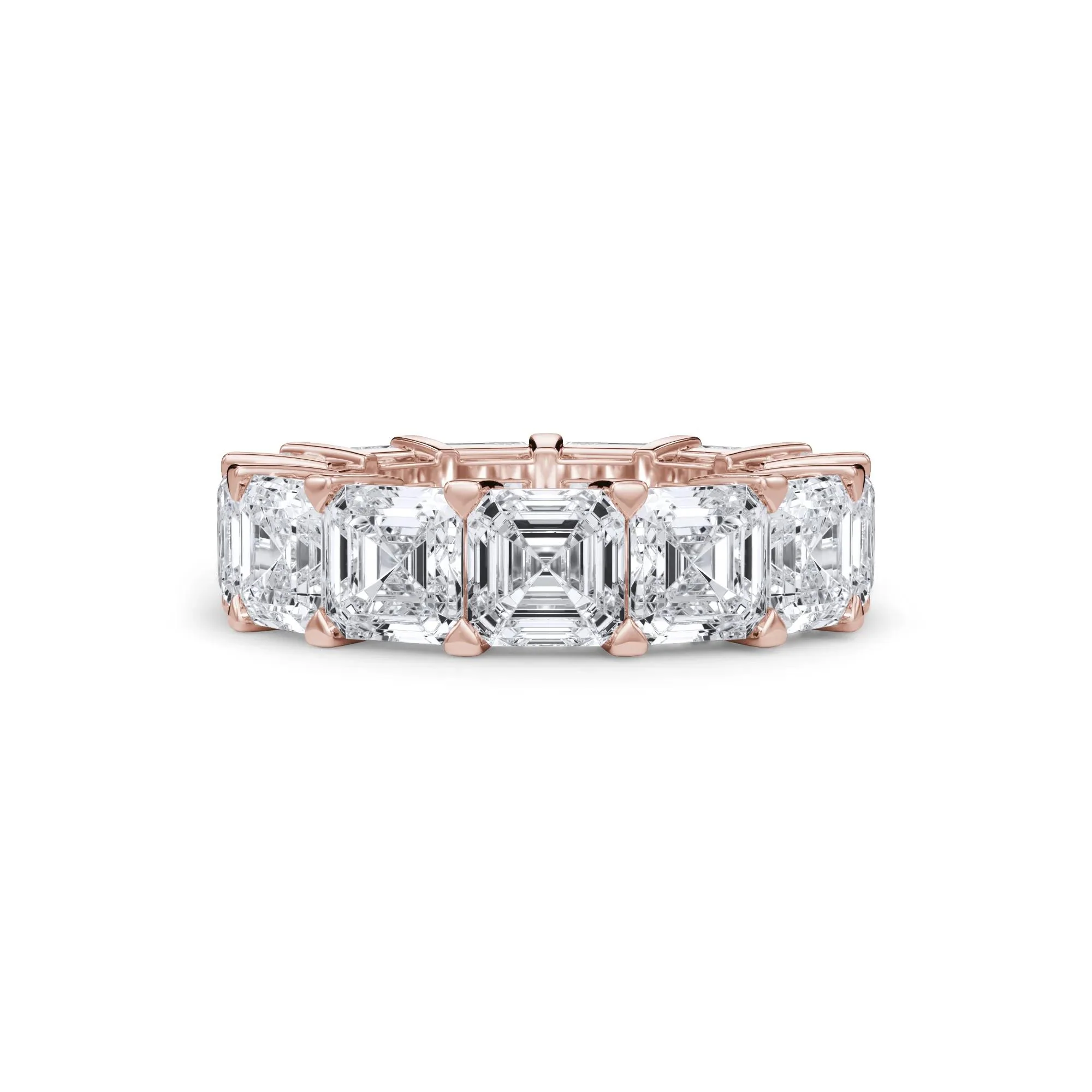 13 CT. Tw. Lab Grown Diamond Asscher-Cut Eternity Band Ring 18K Rose Gold Size 7.5 3mm