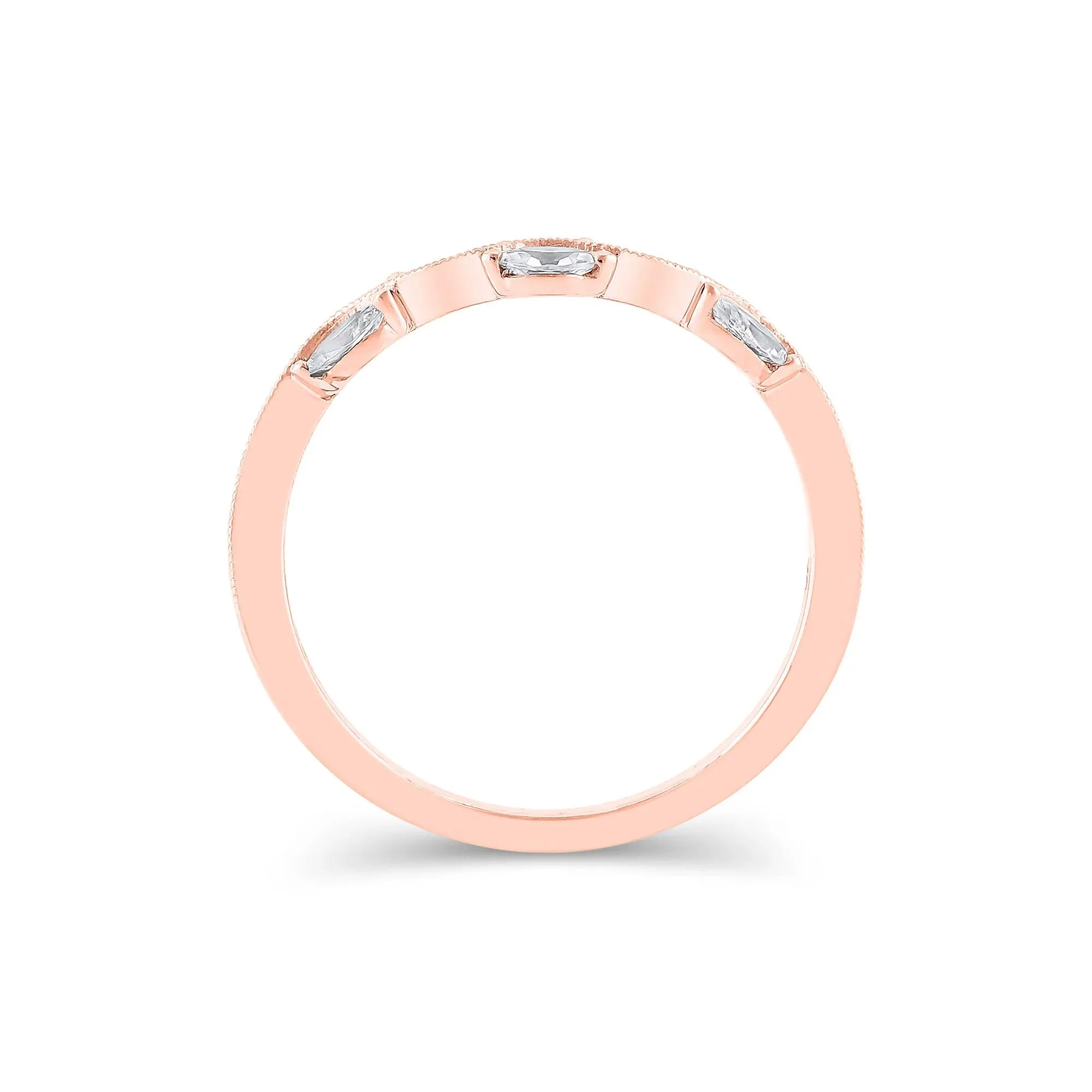 1/4 CT. Tw. Lab Grown Diamond Marquise-Cut Milgrain Contour Band Ring 14K Rose Gold Size 5 4mm - Image 2