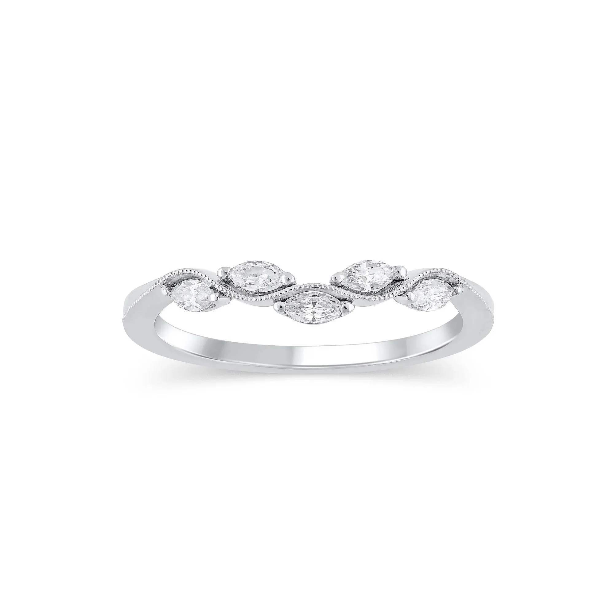 1/4 CT. Tw. Lab Grown Diamond Marquise-Cut Milgrain Contour Band Ring 14K White Gold Size 5 4mm
