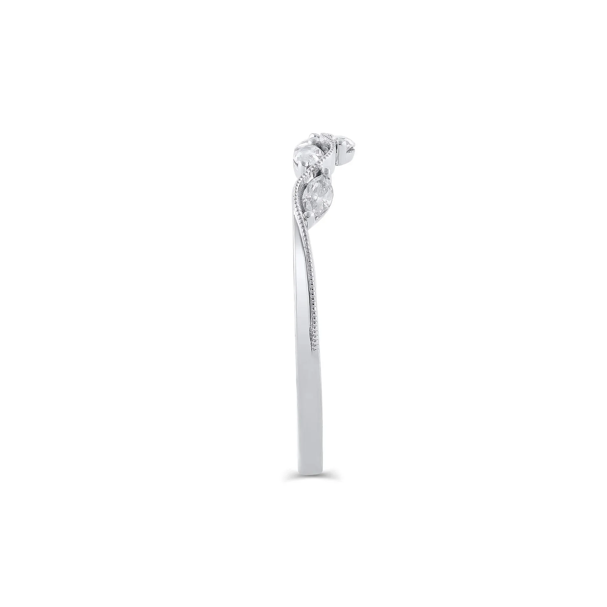 1/4 CT. Tw. Lab Grown Diamond Marquise-Cut Milgrain Contour Band Ring 14K White Gold Size 5.5 4mm - Image 3