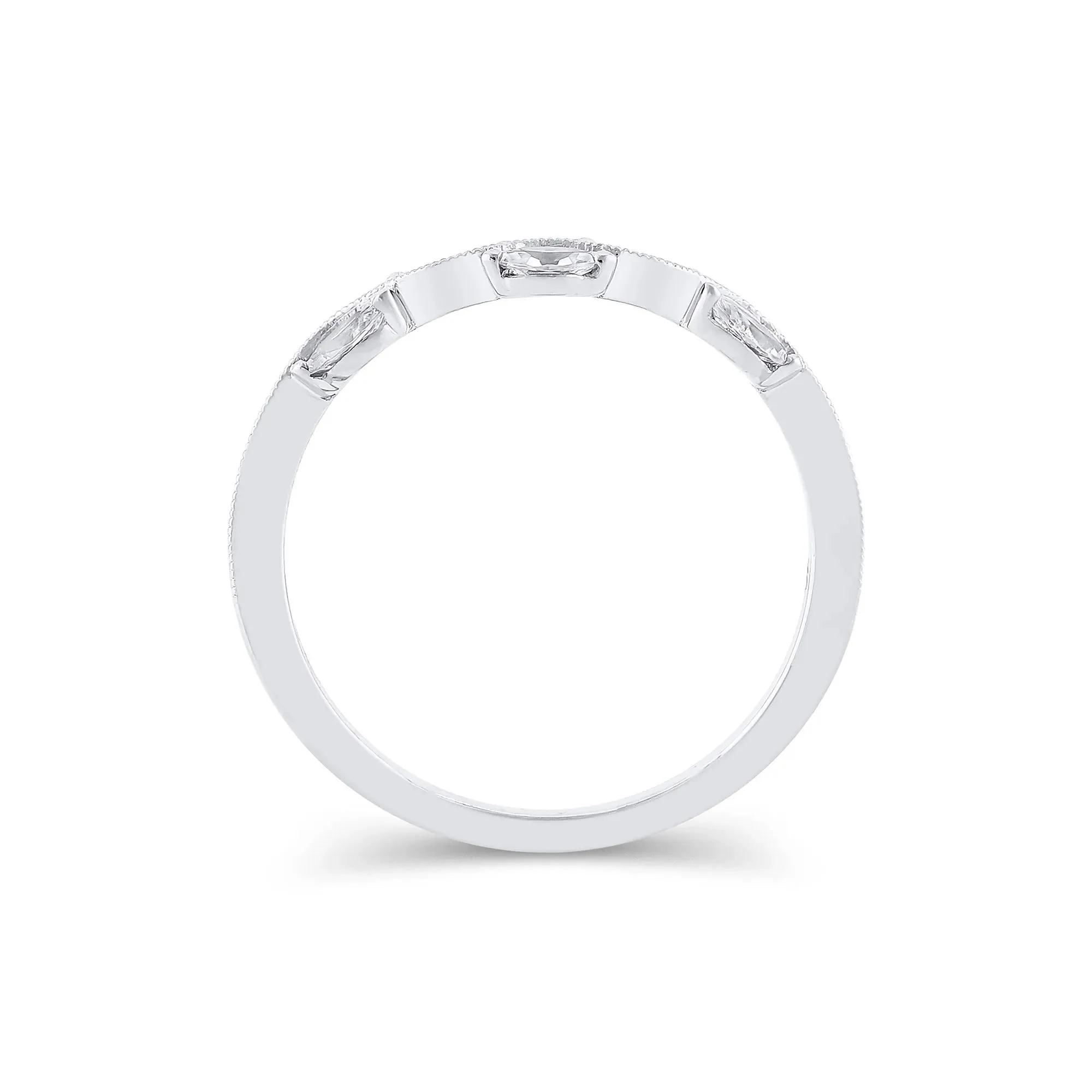 1/4 CT. Tw. Lab Grown Diamond Marquise-Cut Milgrain Contour Band Ring 14K White Gold Size 7 4mm - Image 2