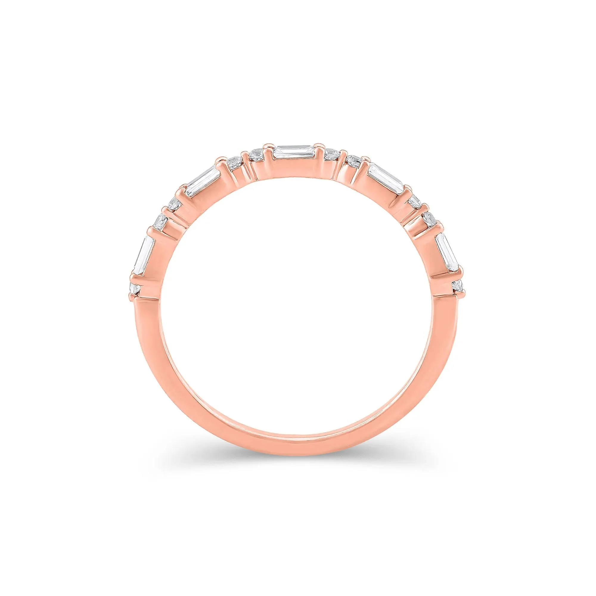 1/4 CT. Tw. Lab Grown Diamond Round & Baguette Anniversary Band Ring 10K Rose Gold Size 5 1.5mm - Image 2