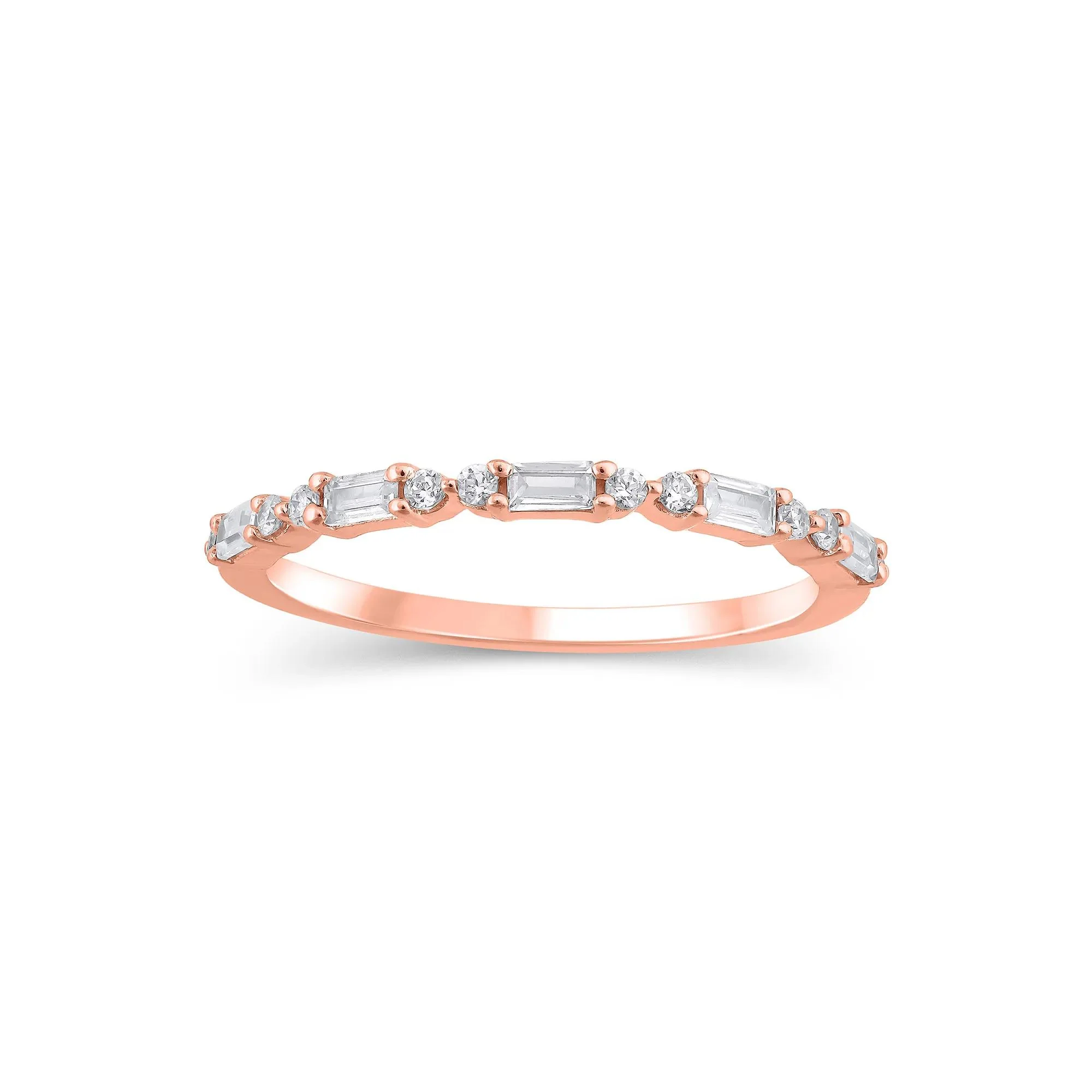 1/4 CT. Tw. Lab Grown Diamond Round & Baguette Anniversary Band Ring 10K Rose Gold Size 6.5 1.5mm