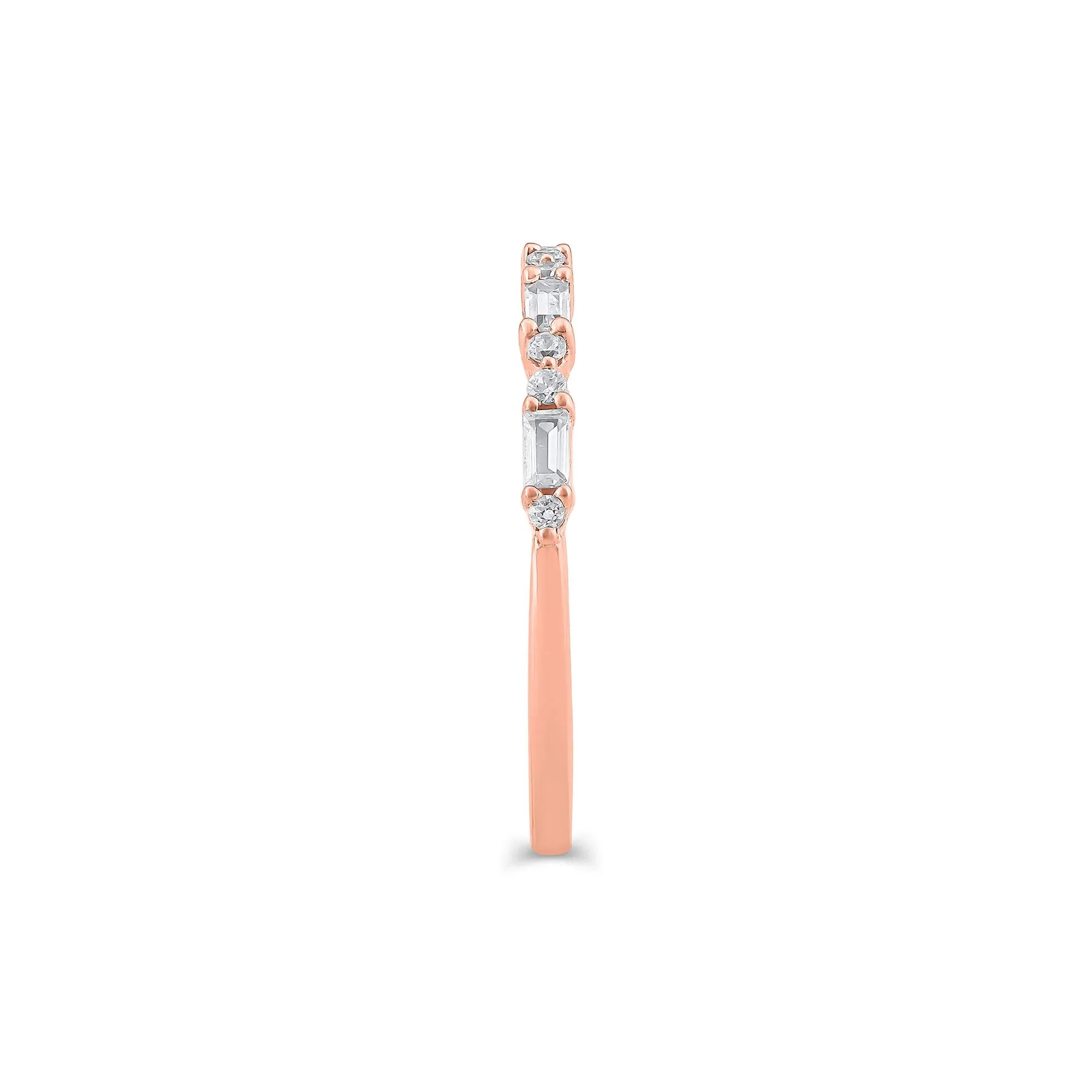 1/4 CT. Tw. Lab Grown Diamond Round & Baguette Anniversary Band Ring 10K Rose Gold Size 9 1.5mm - Image 3
