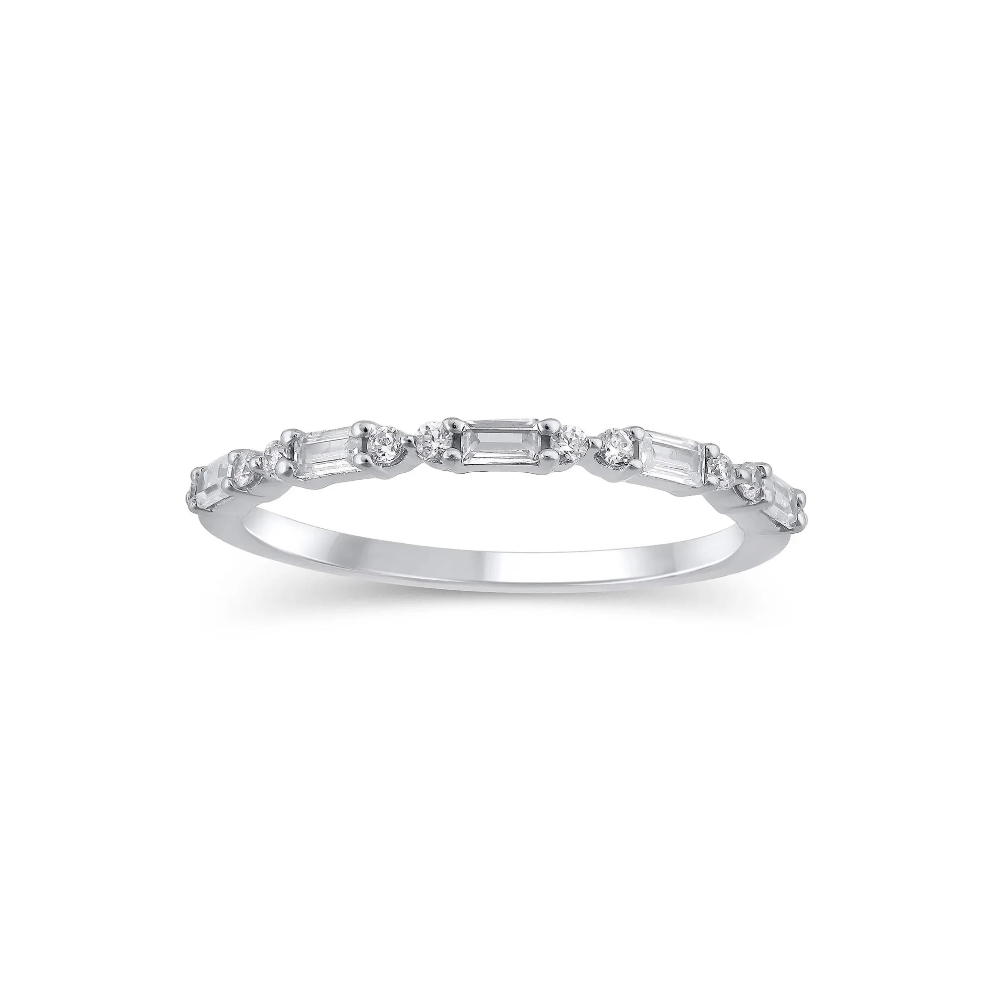 1/4 CT. Tw. Lab Grown Diamond Round & Baguette Anniversary Band Ring 10K White Gold Size 5 1.5mm