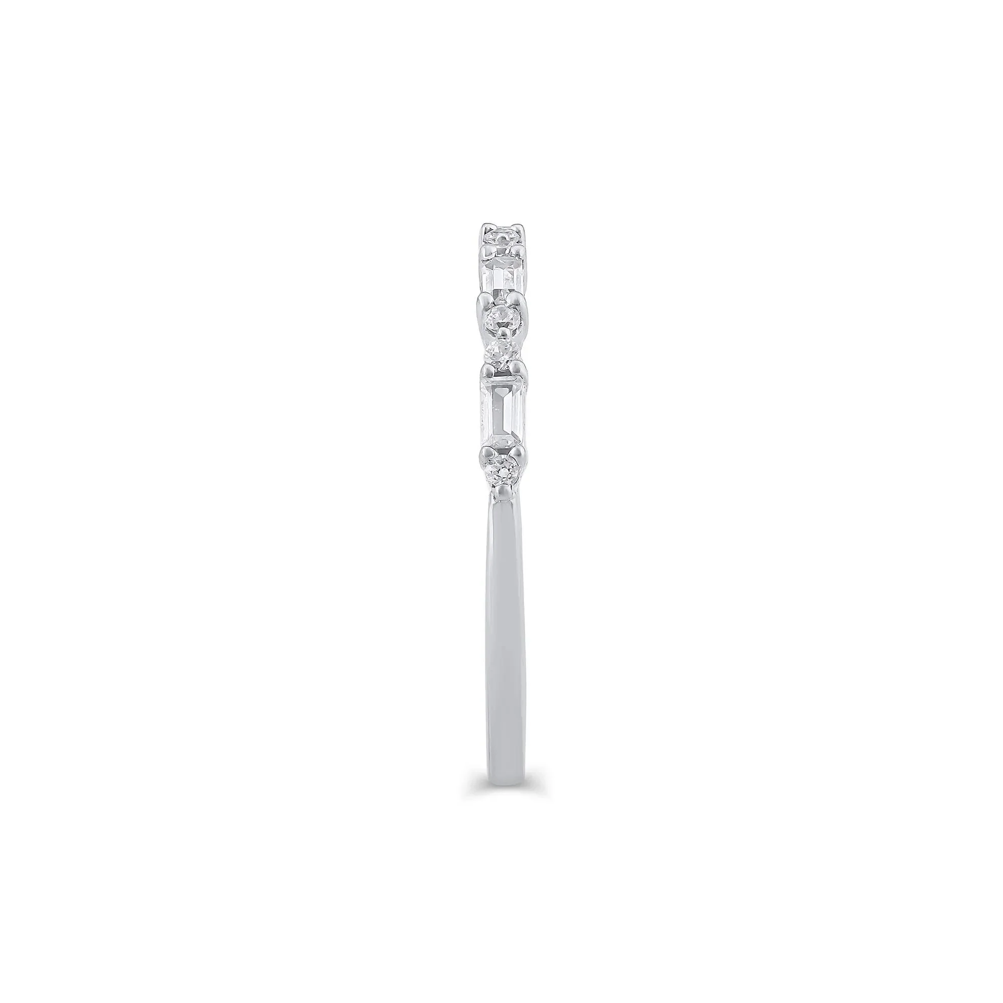 1/4 CT. Tw. Lab Grown Diamond Round & Baguette Anniversary Band Ring 10K White Gold Size 5.5 1.5mm - Image 3
