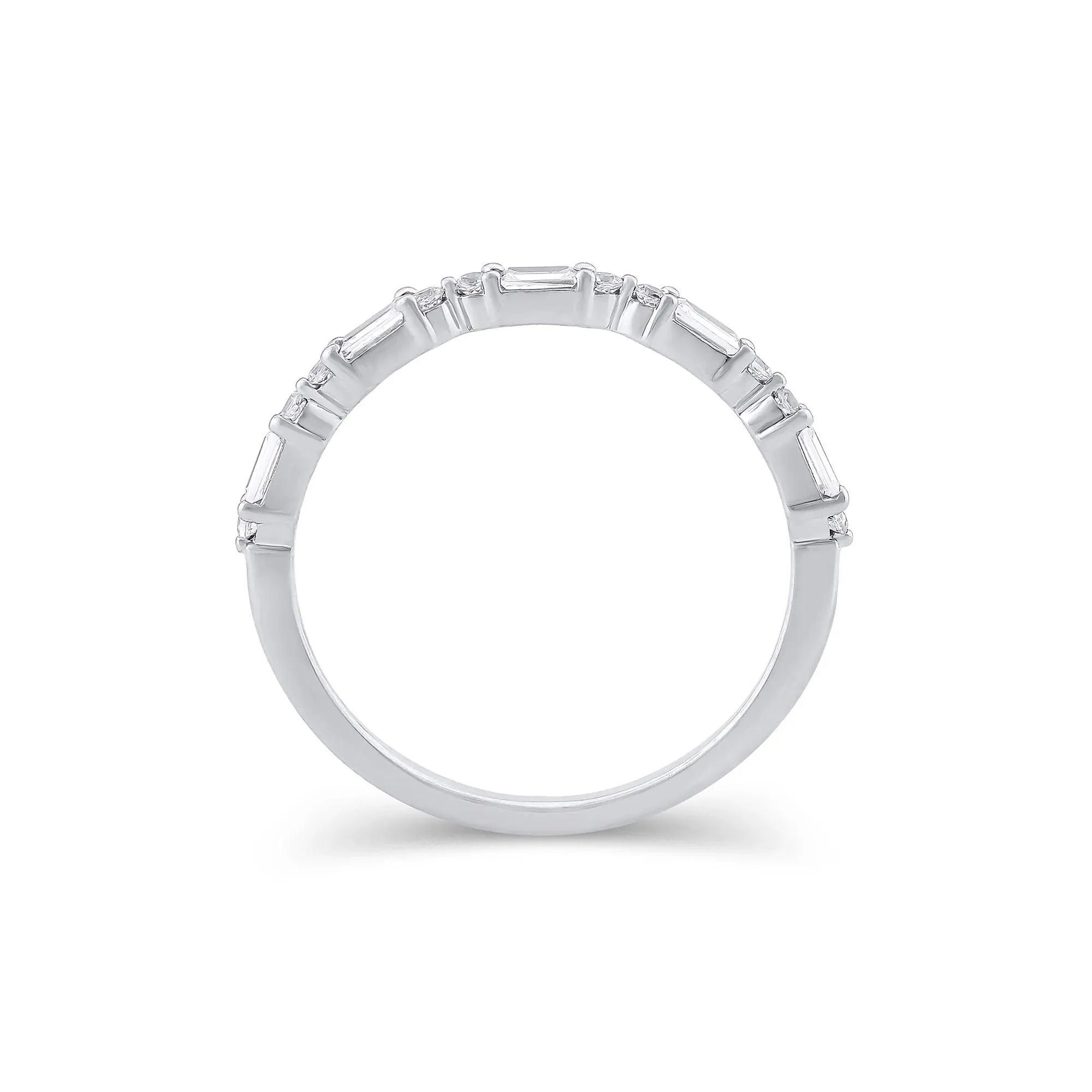 1/4 CT. Tw. Lab Grown Diamond Round & Baguette Anniversary Band Ring 10K White Gold Size 7 1.5mm - Image 2