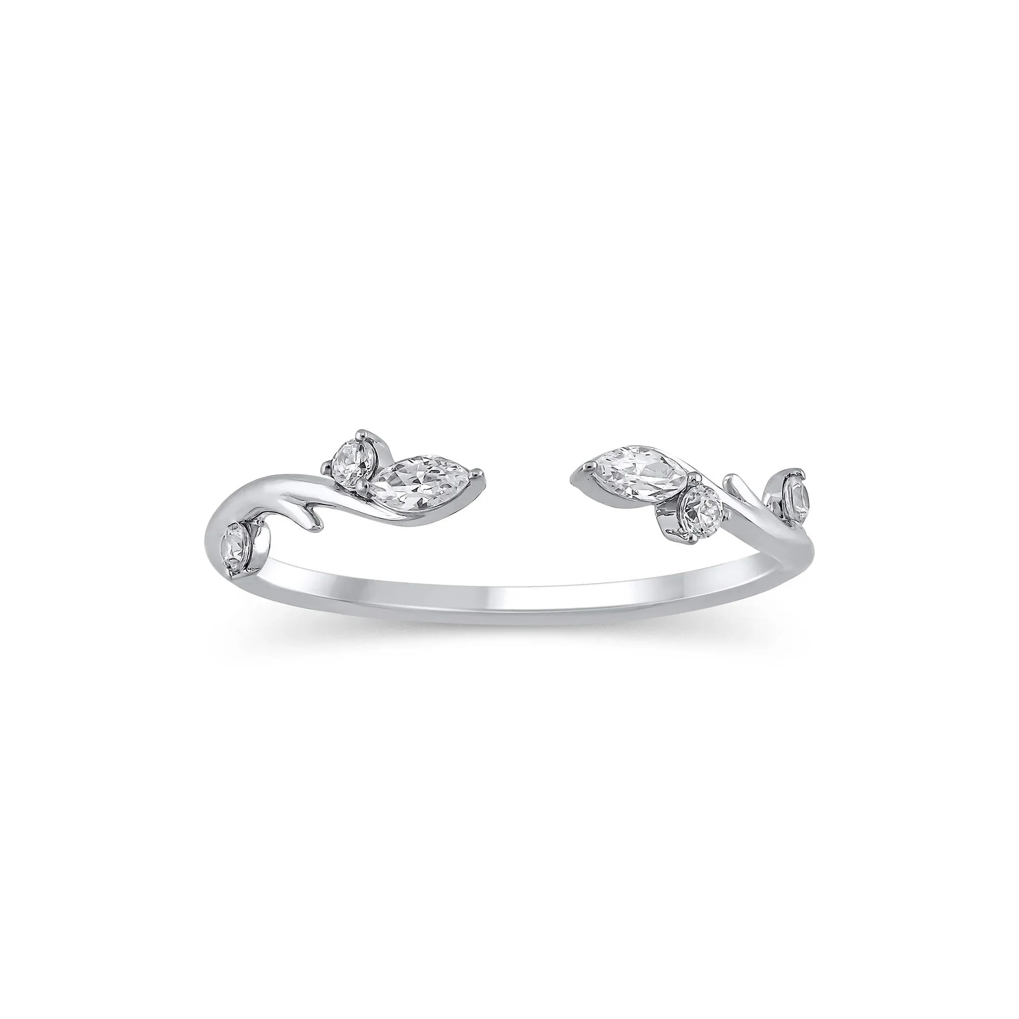 1/7 CT. Tw. Lab Grown Diamond Round & Marquise Open Stacking Ring 14K White Gold Size 9.5 4mm