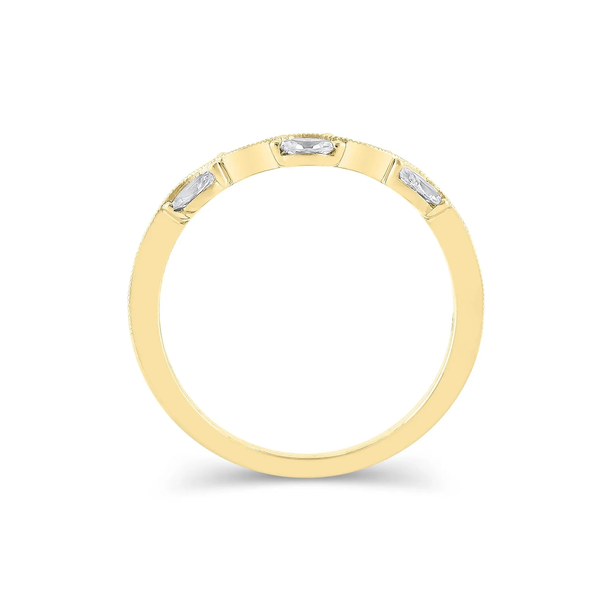 1/4 CT. Tw. Lab Grown Diamond Marquise-Cut Milgrain Contour Band Ring 14K Yellow Gold Size 6.5 4mm - Image 2
