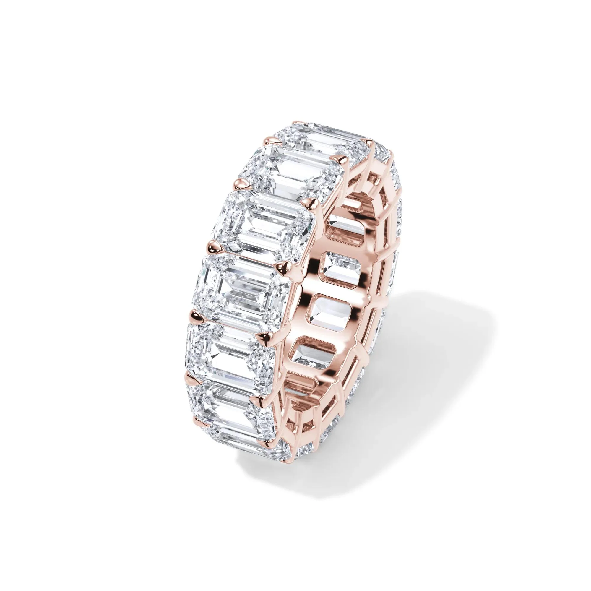 15 CT. Tw. Lab Grown Diamond Emerald-Cut Eternity Band Ring 18K Rose Gold Size 6.5 3mm - Image 4