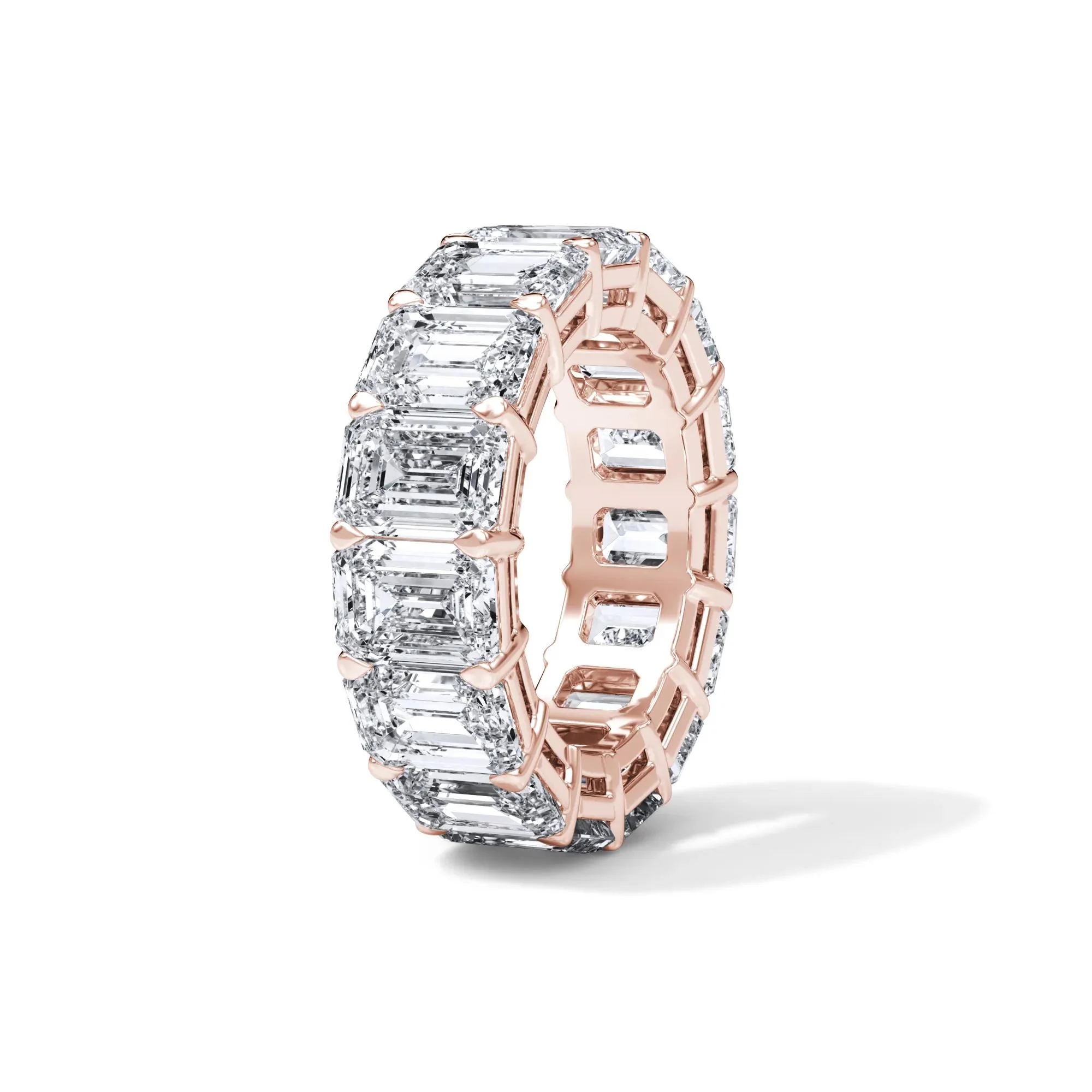 15 CT. Tw. Lab Grown Diamond Emerald-Cut Eternity Band Ring 18K Rose Gold Size 9 3mm - Image 3