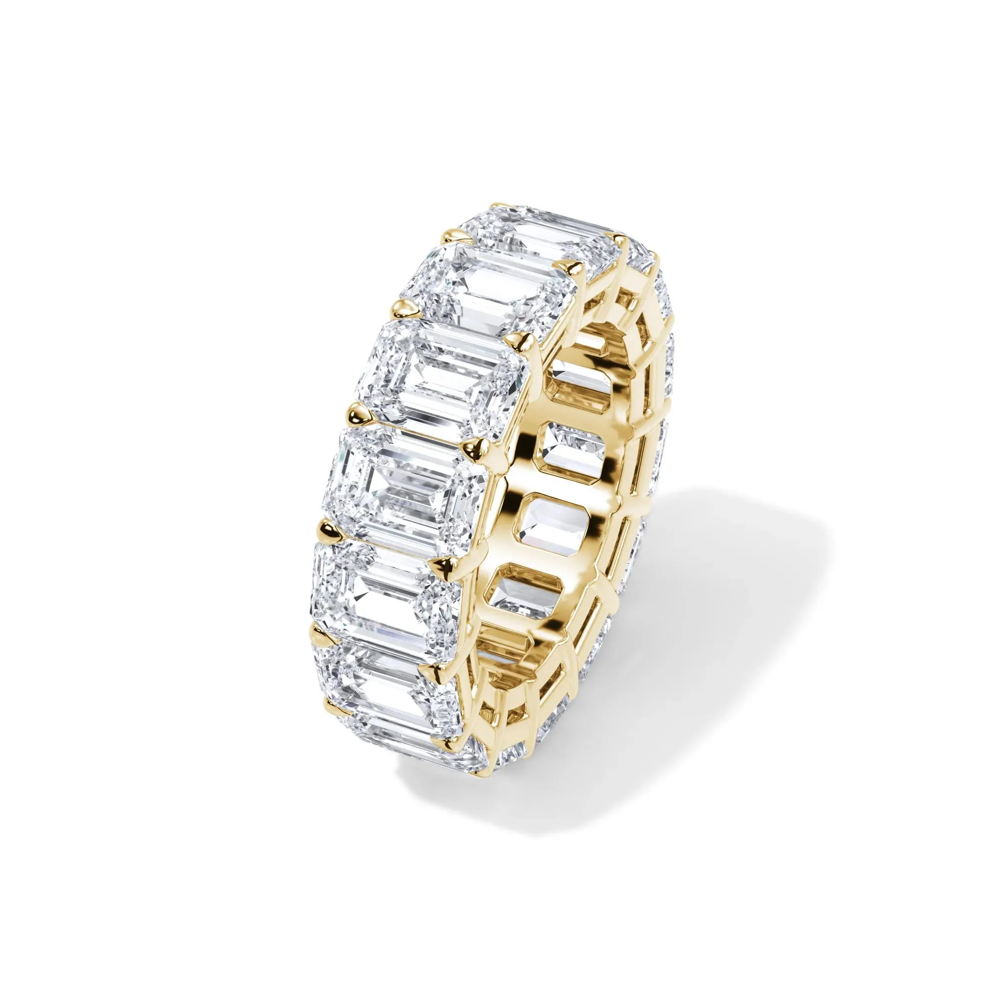 15 CT. Tw. Lab Grown Diamond Emerald-Cut Eternity Band Ring 18K Yellow Gold Size 8 3mm - Image 4