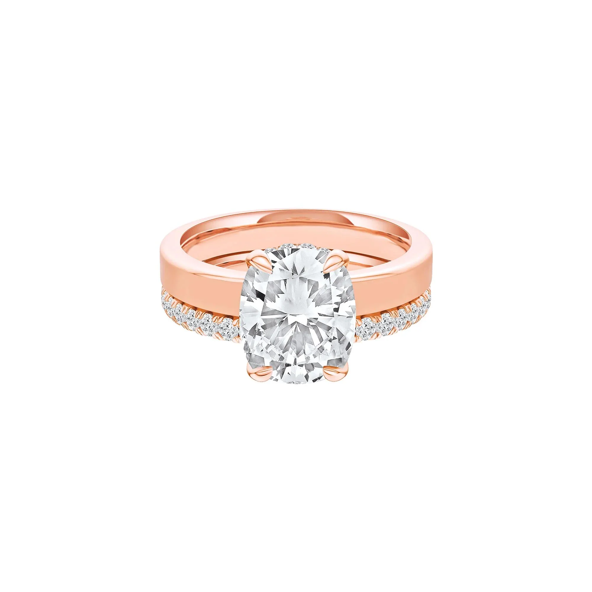 4 CT. Tw. Lab Grown Diamond Elongated Cushion-Cut Engagement Ring 14K Rose Gold Round Brilliant Cut Size 10 3mm