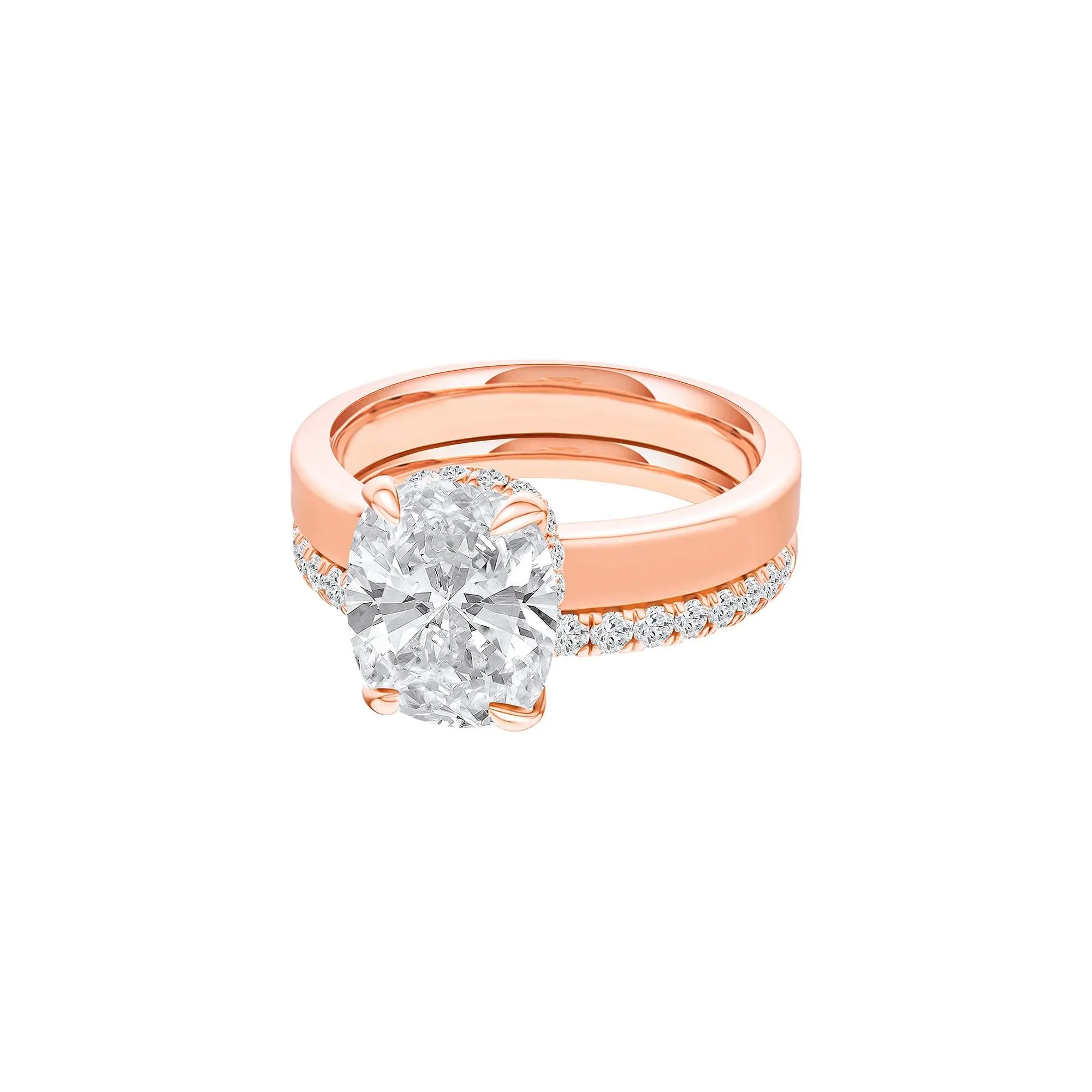 4 CT. Tw. Lab Grown Diamond Elongated Cushion-Cut Engagement Ring 14K Rose Gold Round Brilliant Cut Size 9 3mm - Image 5