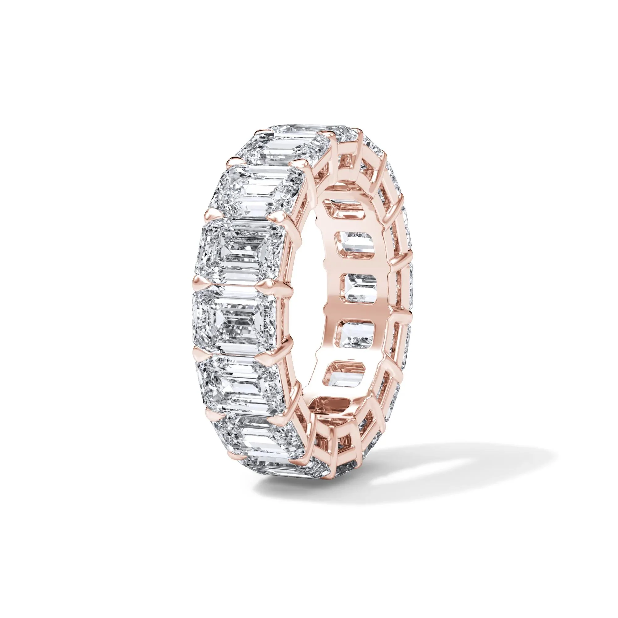 12 CT. Tw. Lab Grown Diamond Emerald-Cut Eternity Band Ring 18K Rose Gold Size 7.5 3mm - Image 3