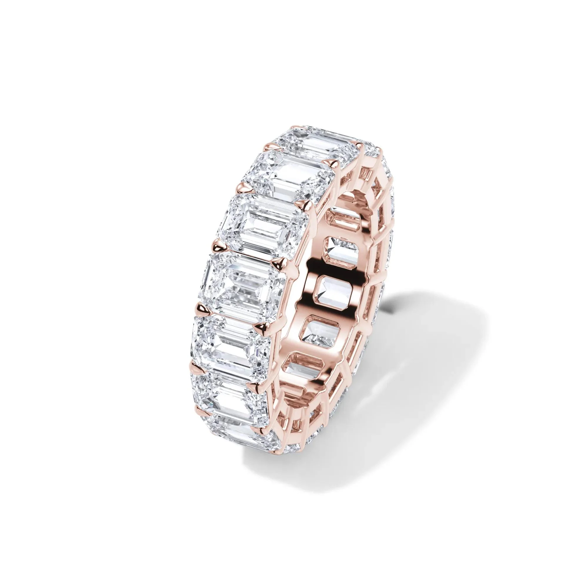 12 CT. Tw. Lab Grown Diamond Emerald-Cut Eternity Band Ring 18K Rose Gold Size 8.5 3mm - Image 4