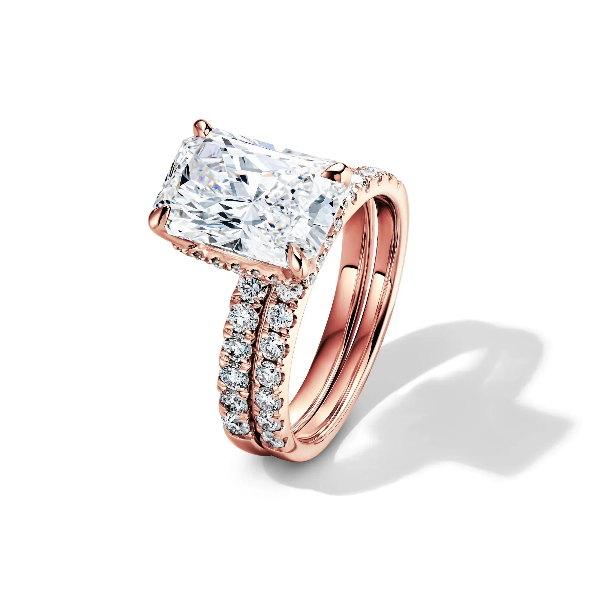 5 CT. Tw. Lab Grown Diamond Radiant-Cut Bridal Set 14K Rose Gold Ring Round Brilliant Cut Size 5.5 2mm - Image 6