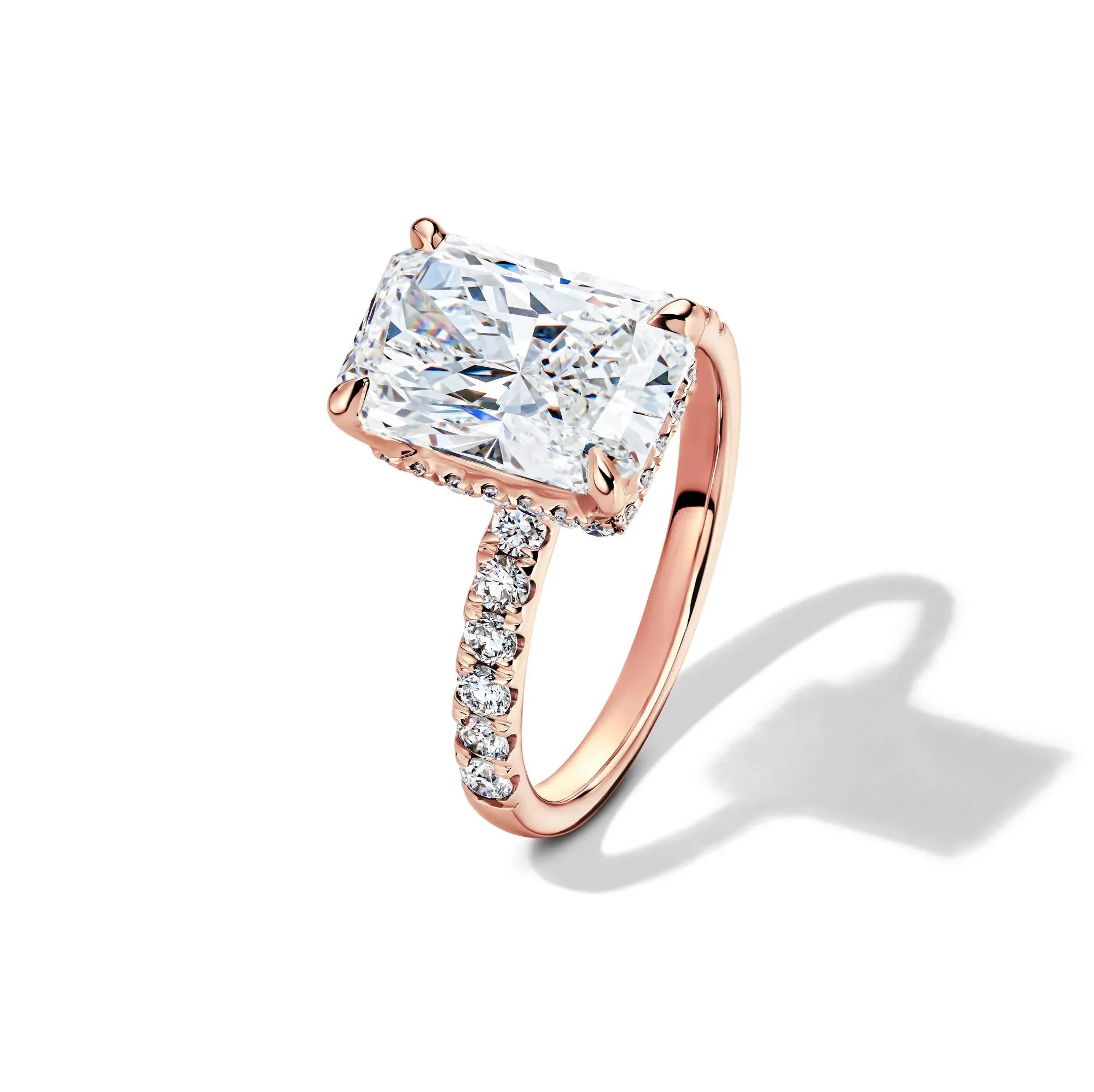 5 CT. Tw. Lab Grown Diamond Radiant-Cut Bridal Set 14K Rose Gold Ring Round Brilliant Cut Size 7.5 2mm - Image 5