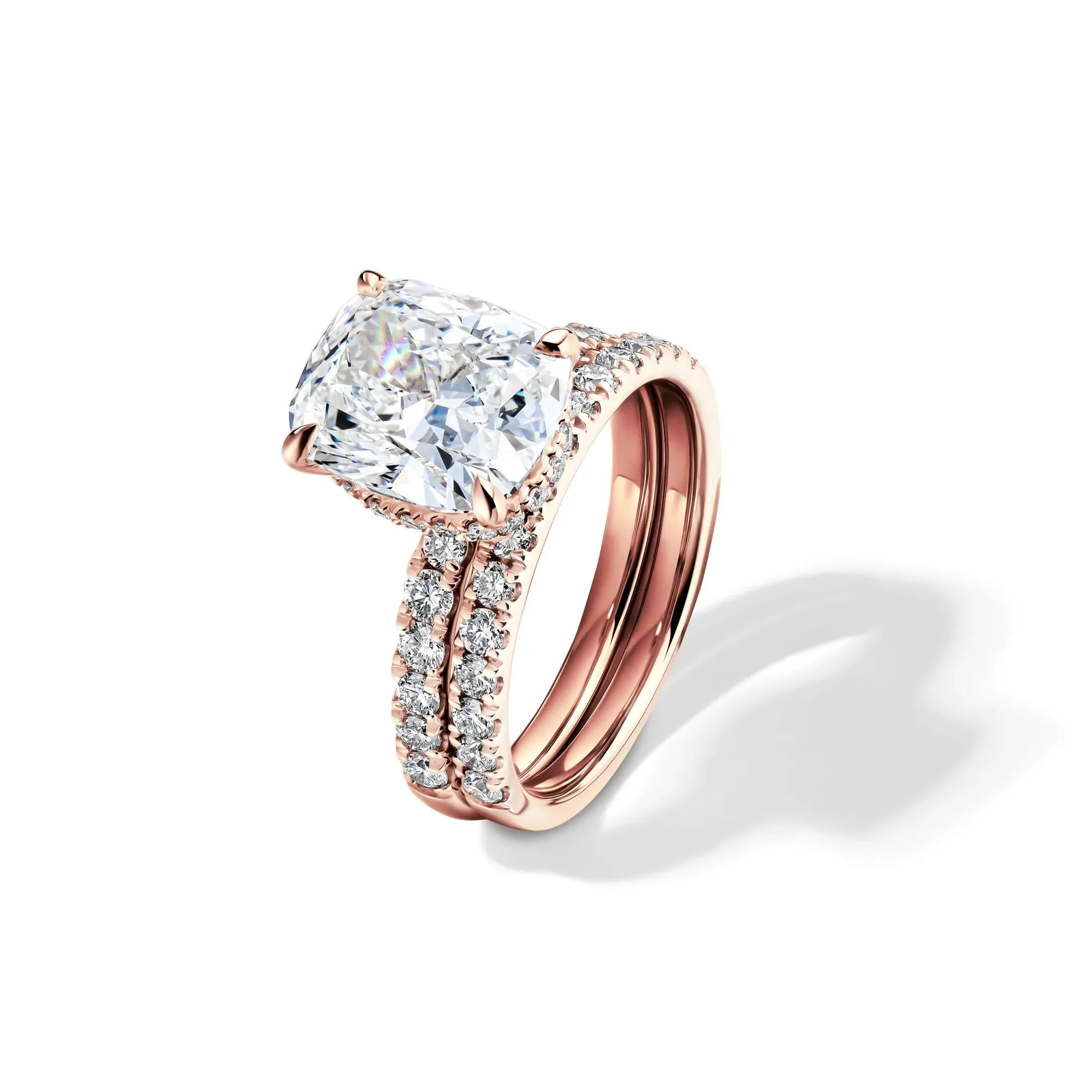5 CT. Tw. Lab Grown Diamond Elongated Cushion-Cut Bridal Set 14K Rose Gold Ring Round Brilliant Cut Size 6.5 2mm - Image 5