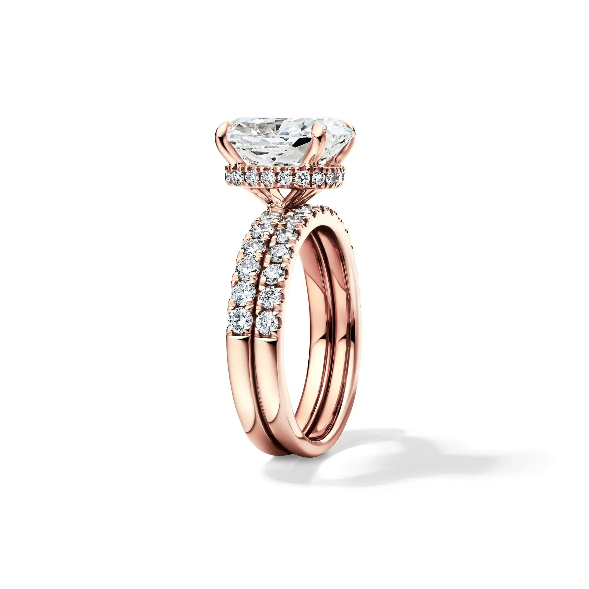 5 CT. Tw. Lab Grown Diamond Elongated Cushion-Cut Bridal Set 14K Rose Gold Ring Round Brilliant Cut Size 7.5 2mm - Image 3