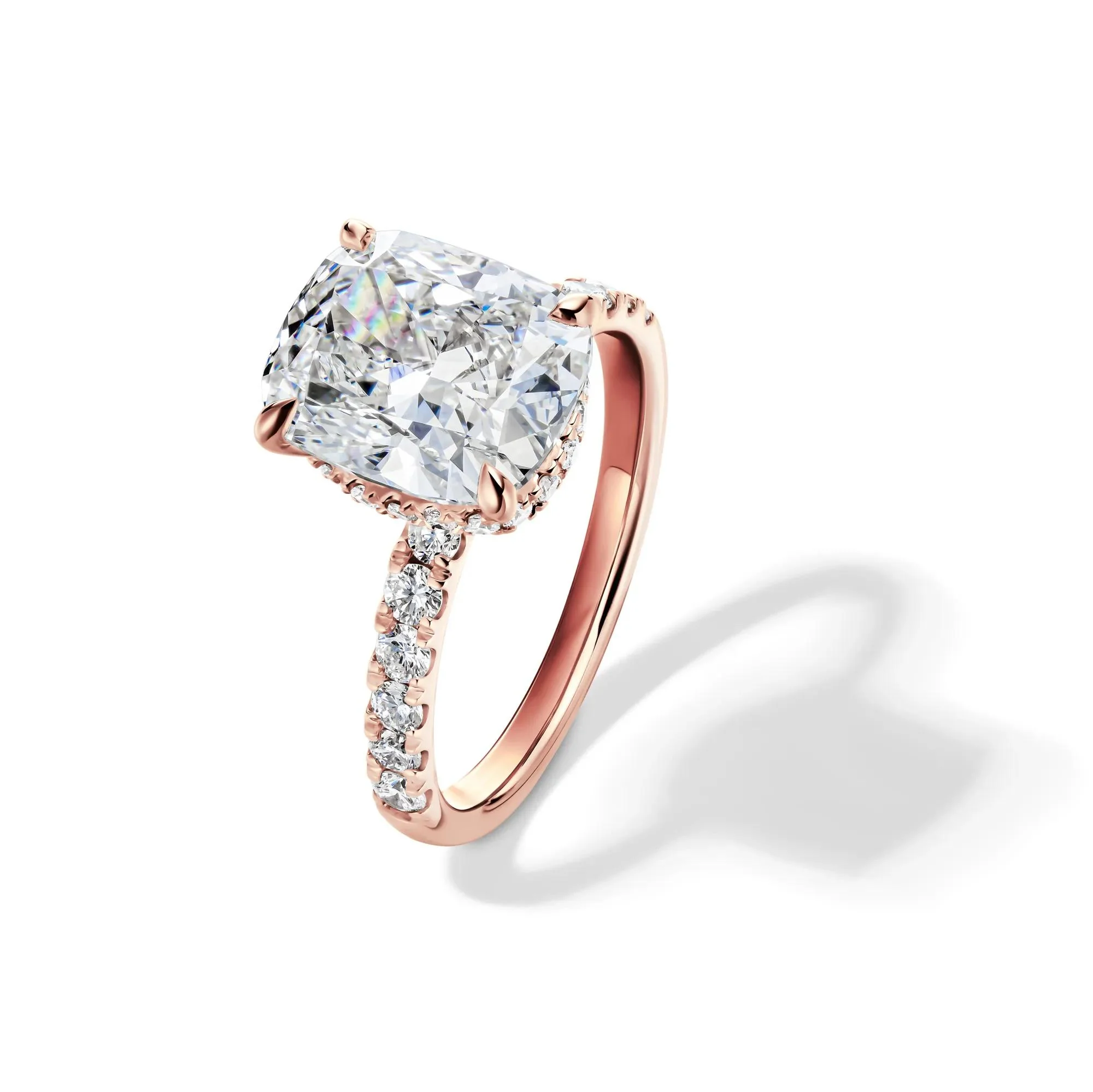 5 CT. Tw. Lab Grown Diamond Elongated Cushion-Cut Bridal Set 14K Rose Gold Ring Round Brilliant Cut Size 7.5 2mm - Image 4
