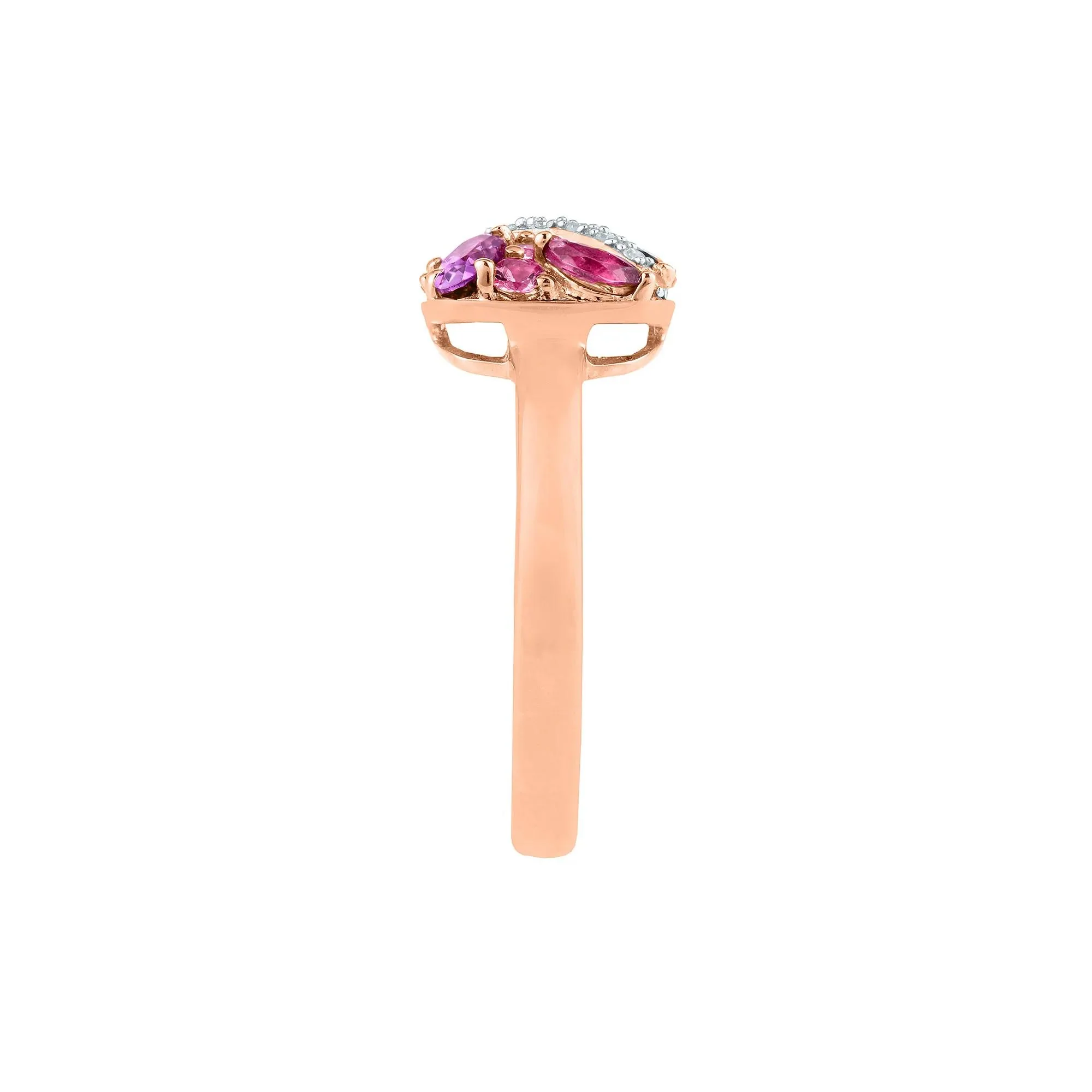 Amethyst Tourmaline Rhodolite and Diamond Accent Ring 10K Rose Gold Size 5 2.5mm - Image 3