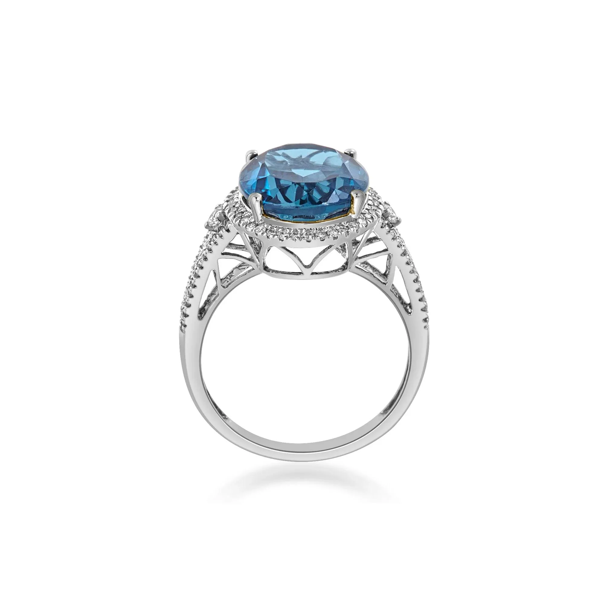 1/3 CT. Tw. Swiss Blue Topaz Oval & Diamond Ring 10K White Gold Size 7 2mm - Image 2