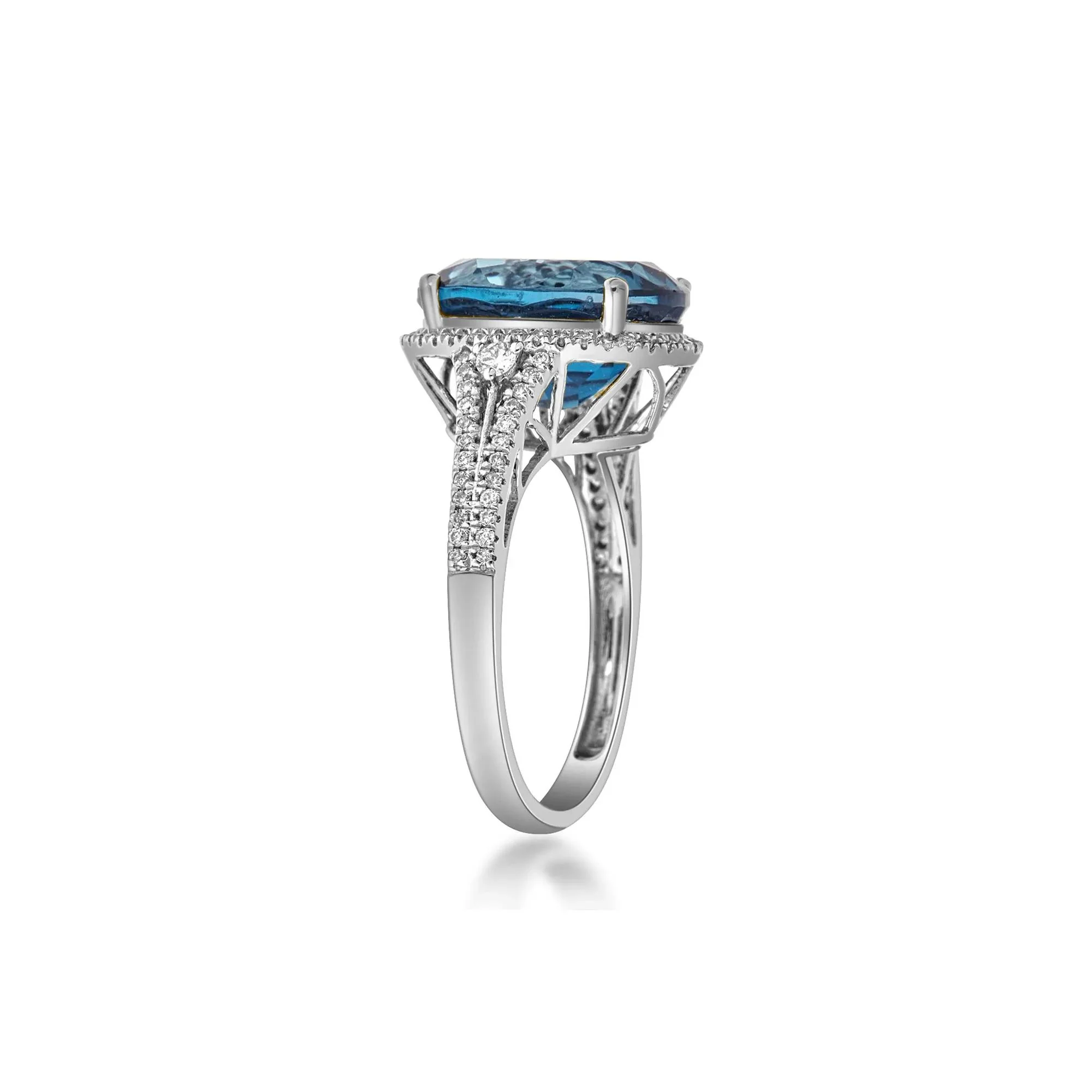 1/3 CT. Tw. Swiss Blue Topaz Oval & Diamond Ring 10K White Gold Size 7 2mm - Image 3