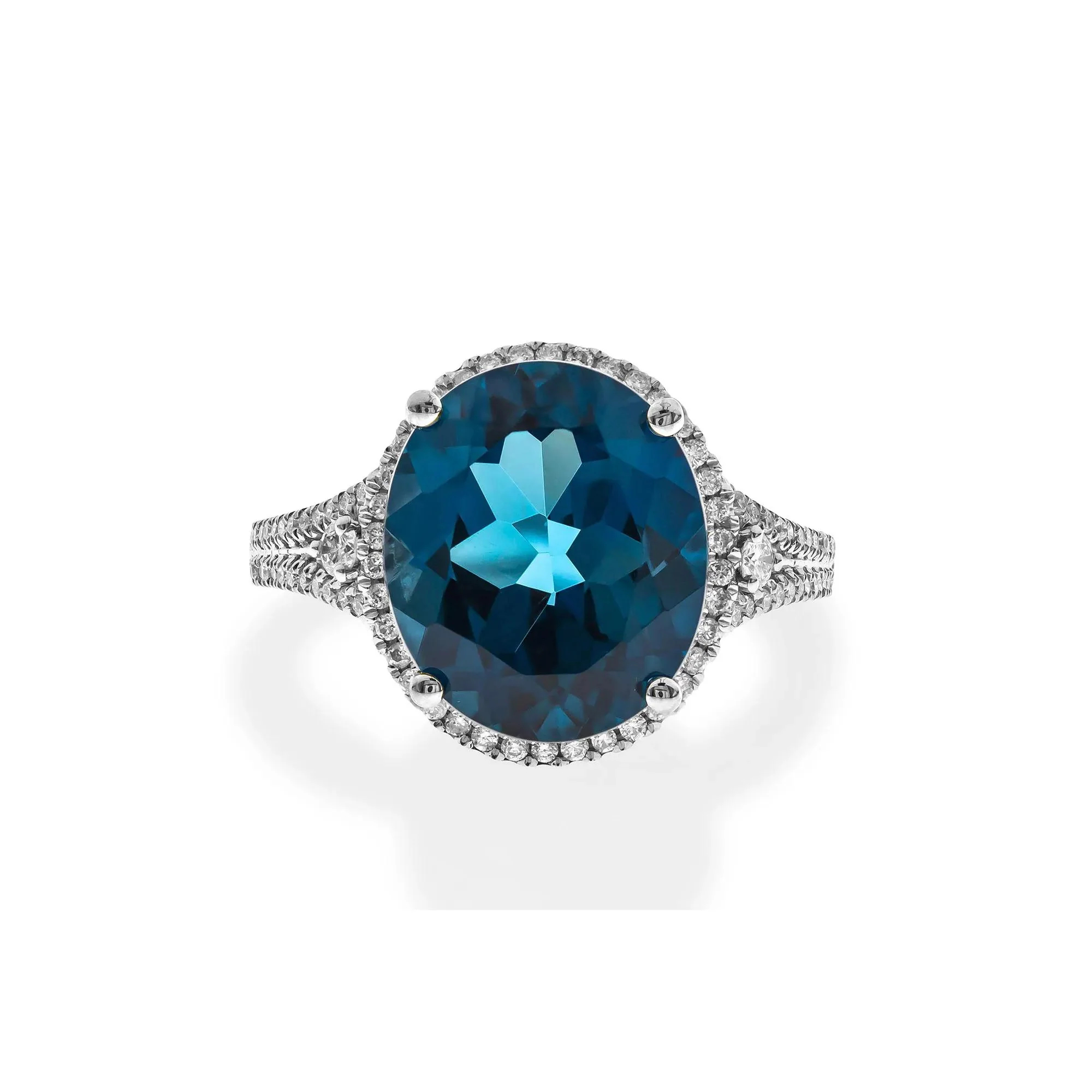 1/3 CT. Tw. Swiss Blue Topaz Oval & Diamond Ring 10K White Gold Size 7.5 2mm