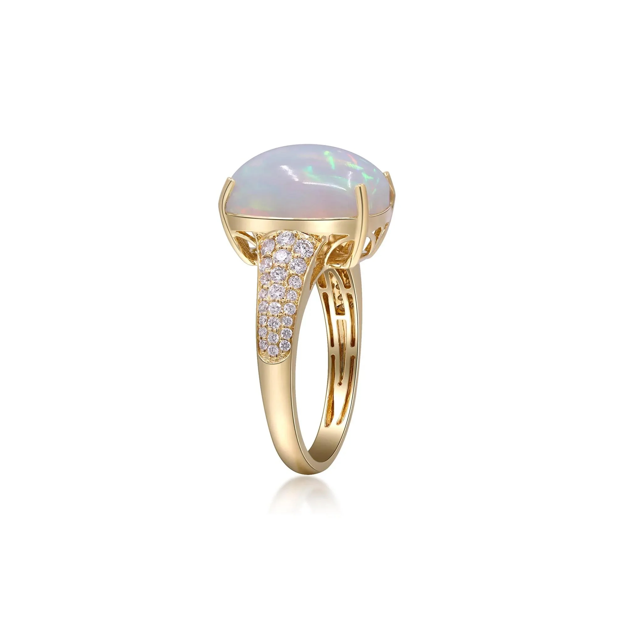 3/8 CT. Tw. Ethiopian Opal Cabochon & Diamond Thick Band Ring 10K Yellow Gold Size 7 2mm - Image 3