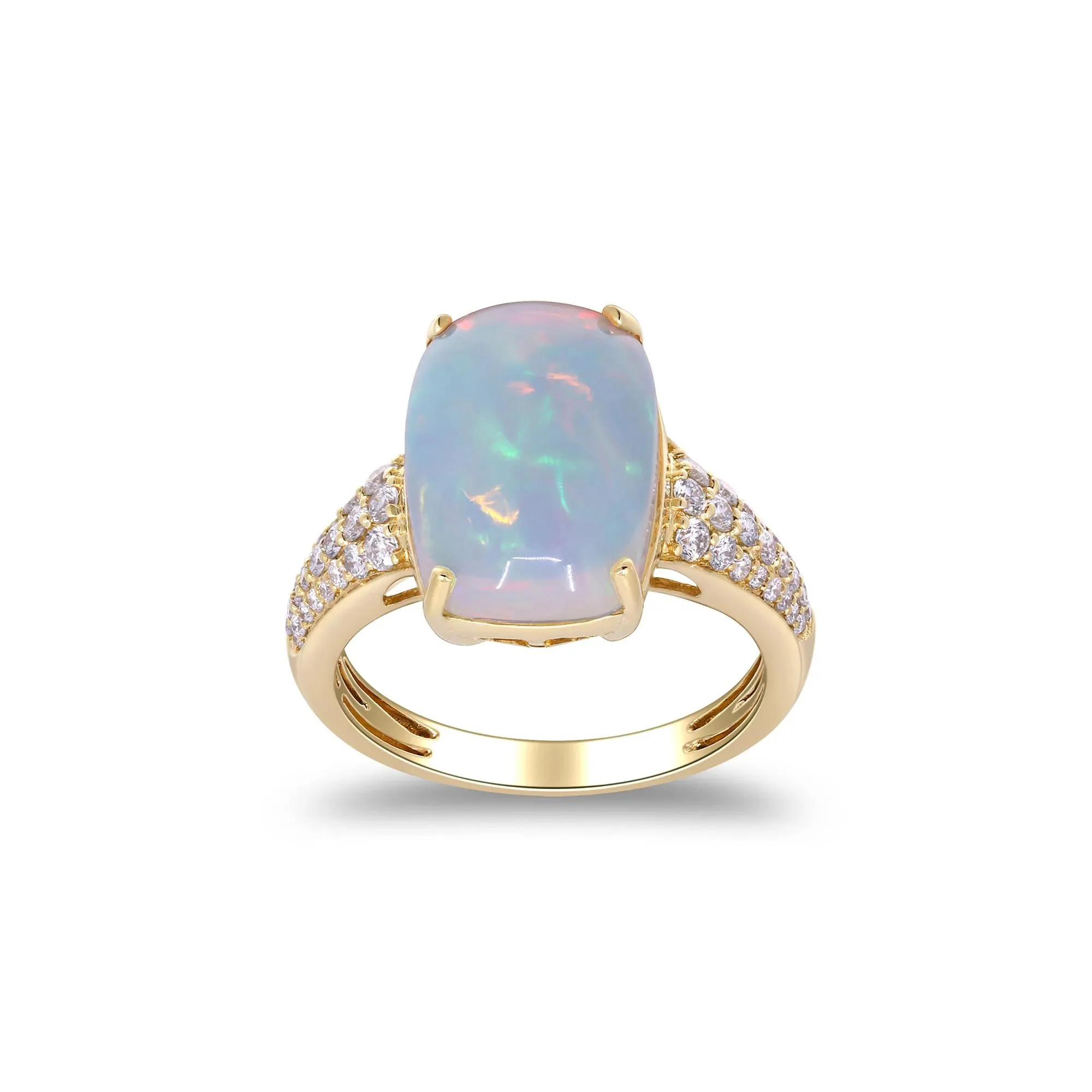 3/8 CT. Tw. Ethiopian Opal Cabochon & Diamond Thick Band Ring 10K Yellow Gold Size 7 2mm - Image 4