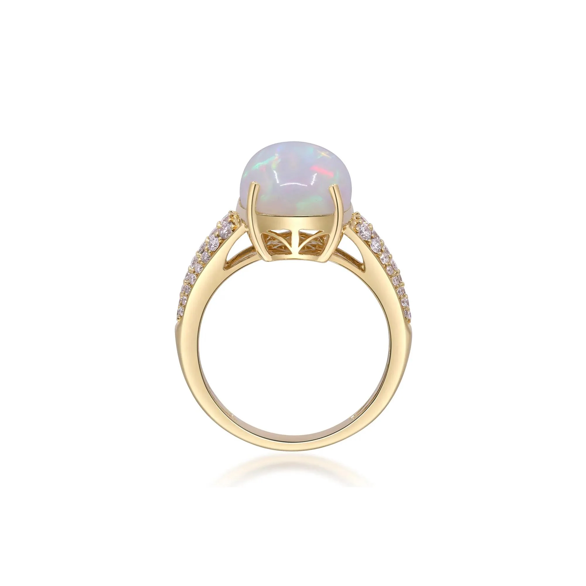 3/8 CT. Tw. Ethiopian Opal Cabochon & Diamond Thick Band Ring 10K Yellow Gold Size 7.5 2mm - Image 2