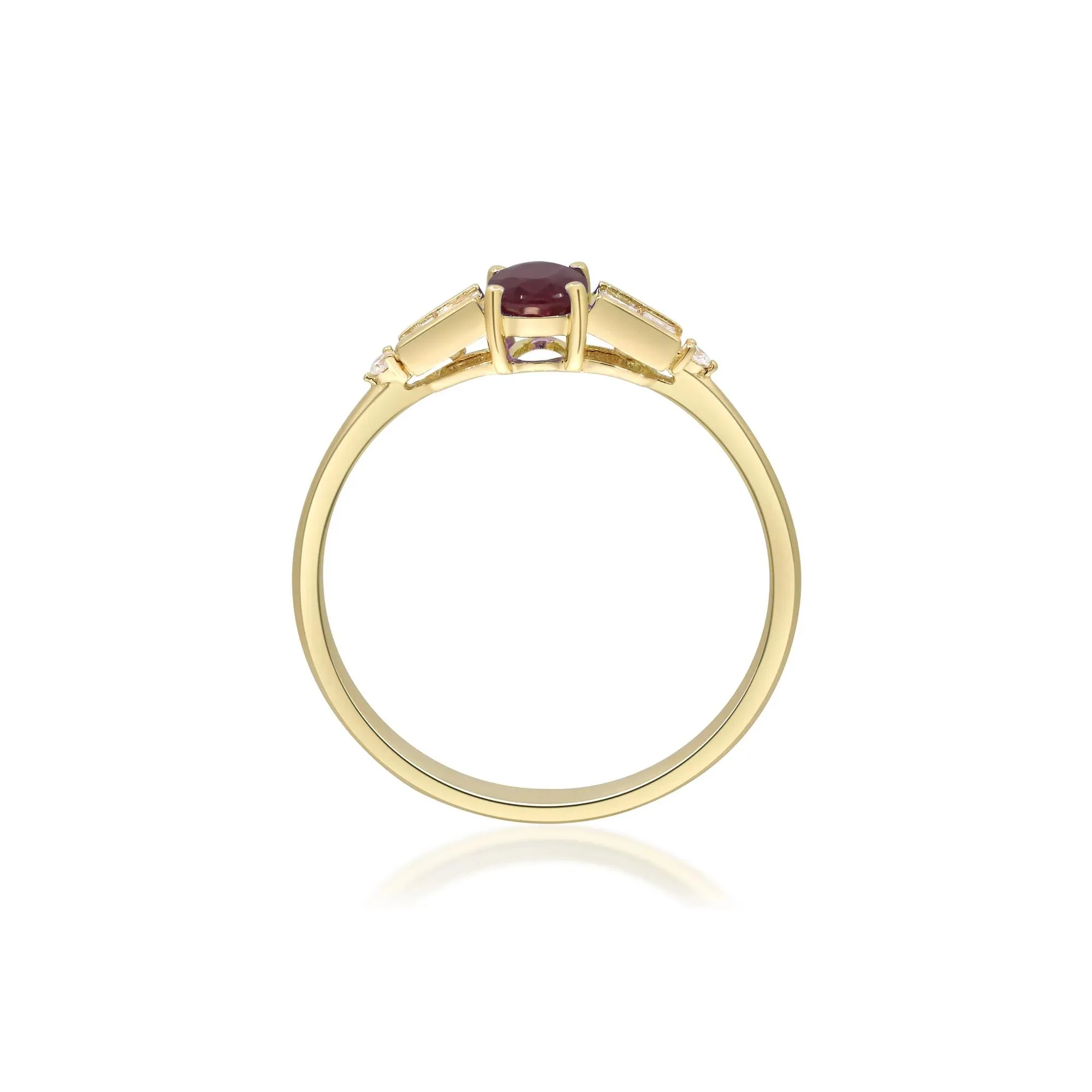 1/7 CT. Tw. Oval Ruby & Diamond Ring 10K Yellow Gold Round Brilliant Cut Size 6.5 2mm - Image 2