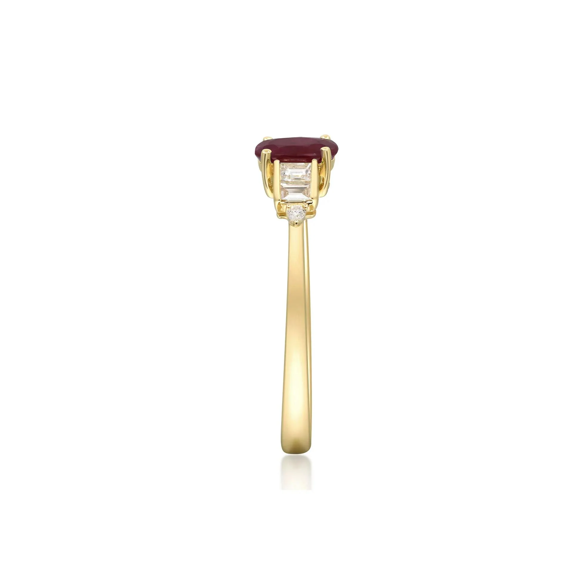 1/7 CT. Tw. Oval Ruby & Diamond Ring 10K Yellow Gold Round Brilliant Cut Size 8.5 2mm - Image 3