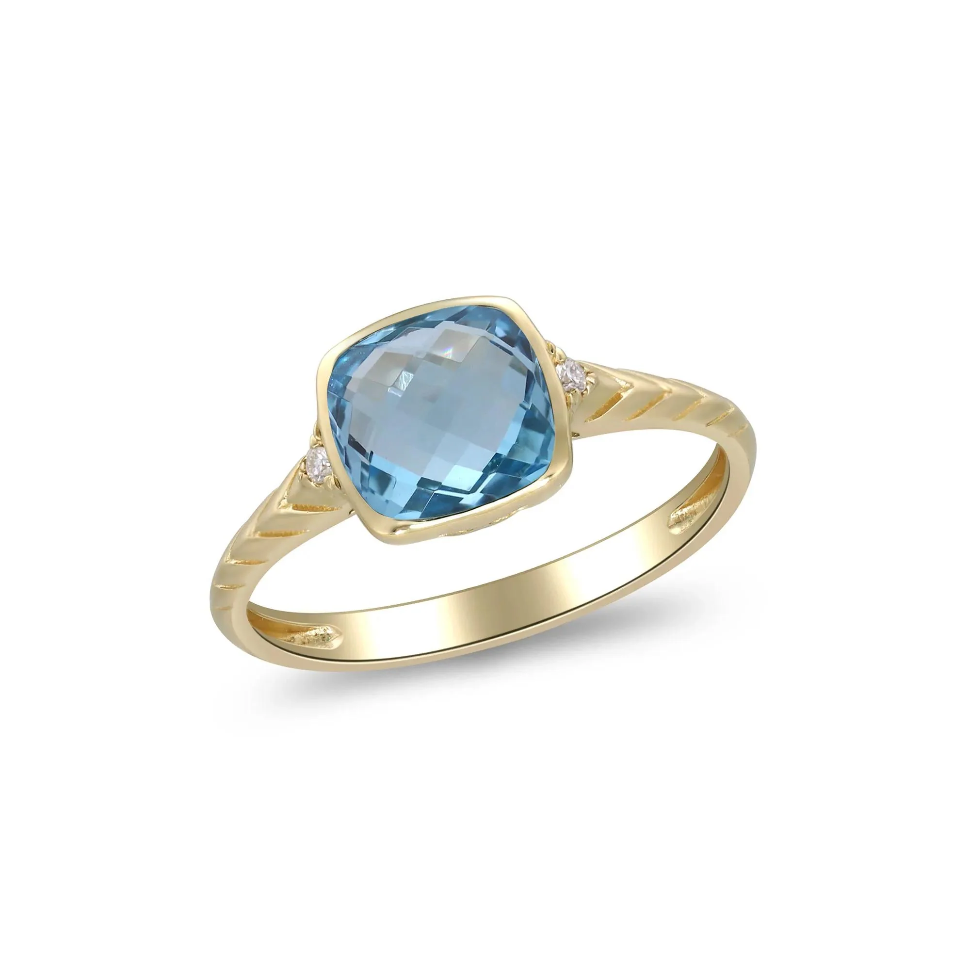 Swiss Blue Topaz & Diamond Accent Ring 10K Yellow Gold Size 6 2mm - Image 5