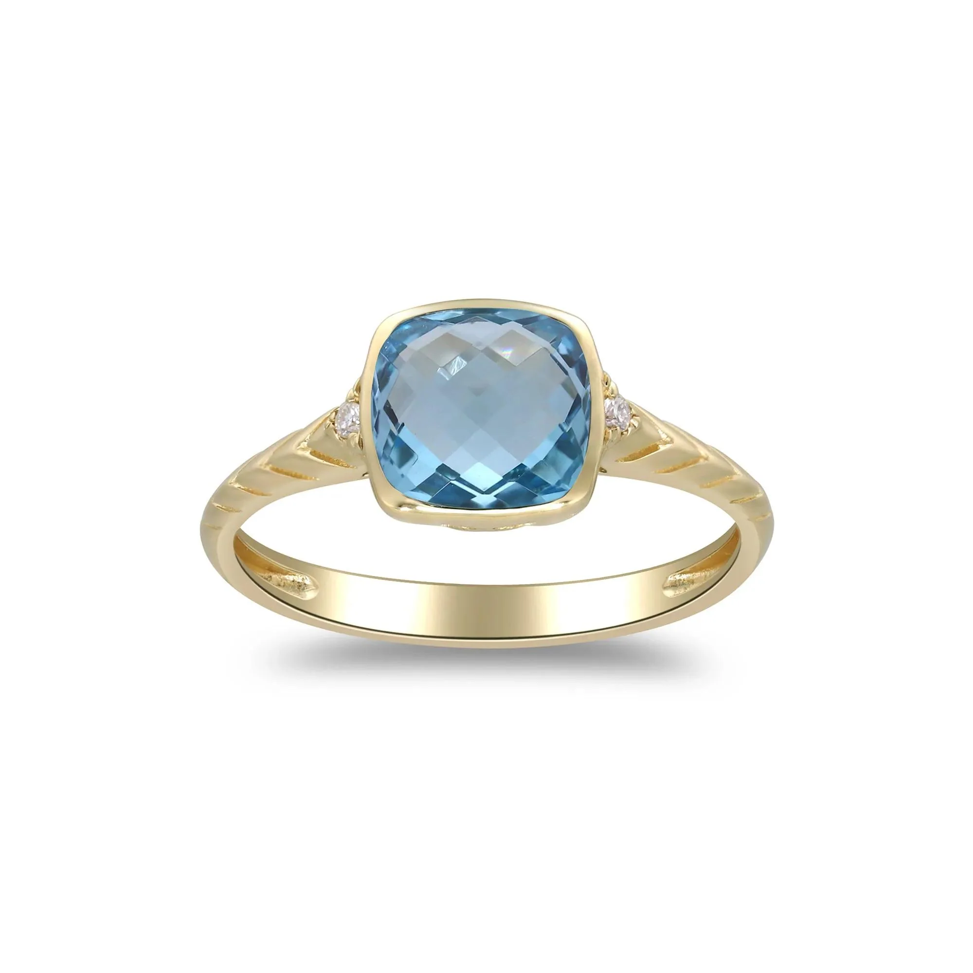 Swiss Blue Topaz & Diamond Accent Ring 10K Yellow Gold Size 8.5 2mm - Image 2
