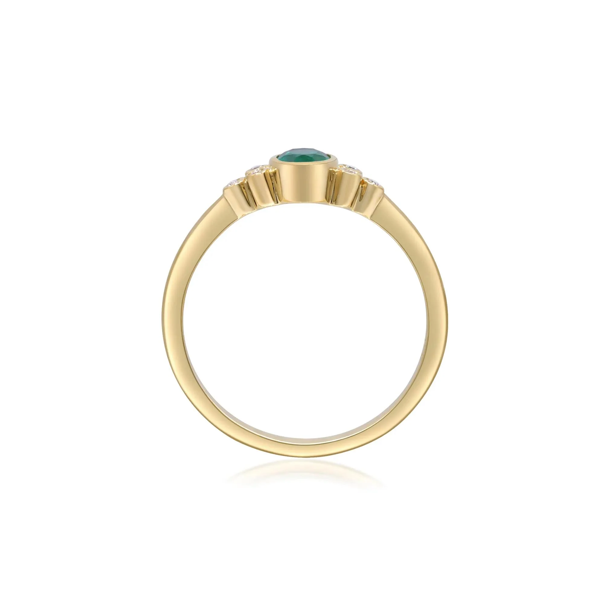 Emerald Oval & Diamond Accent Bezel Cluster Ring 10K Yellow Gold Size 6.5 2mm - Image 3
