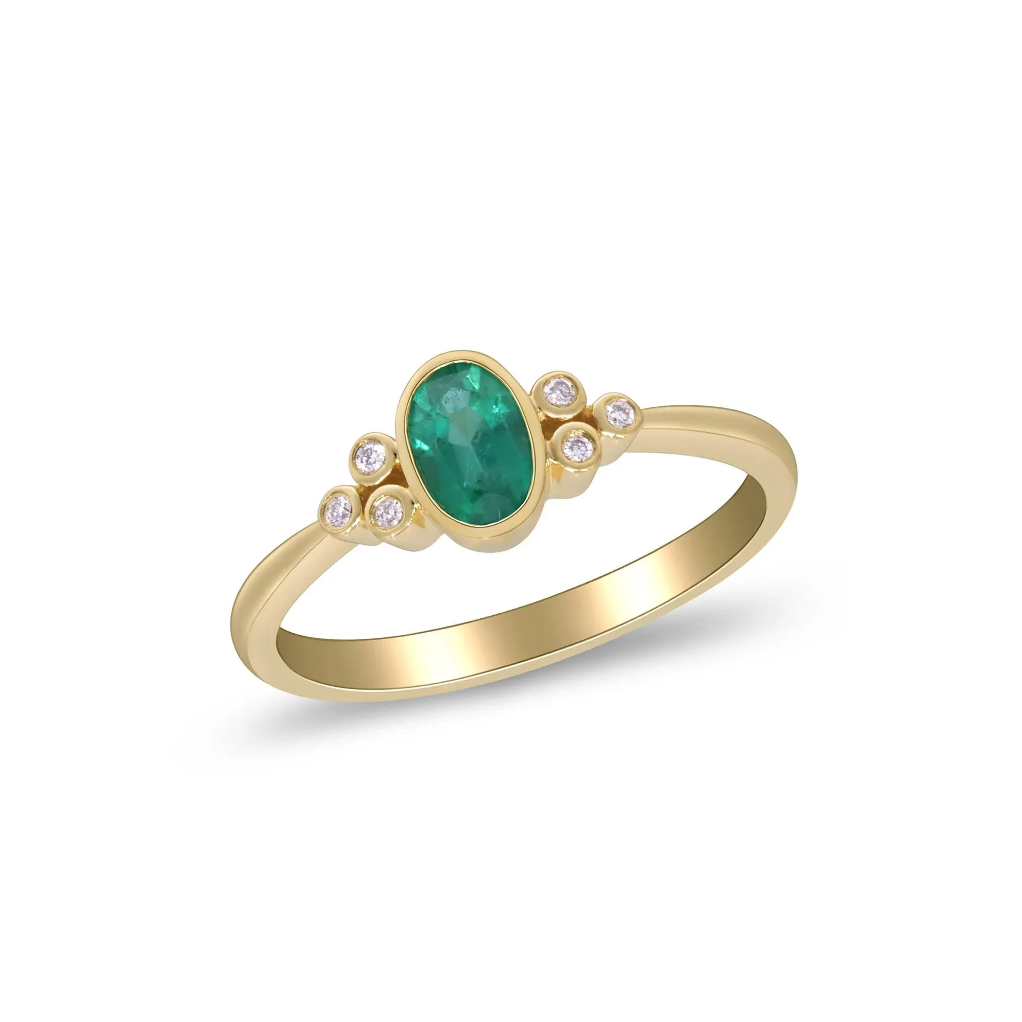 Emerald Oval & Diamond Accent Bezel Cluster Ring 10K Yellow Gold Size 6.5 2mm - Image 5