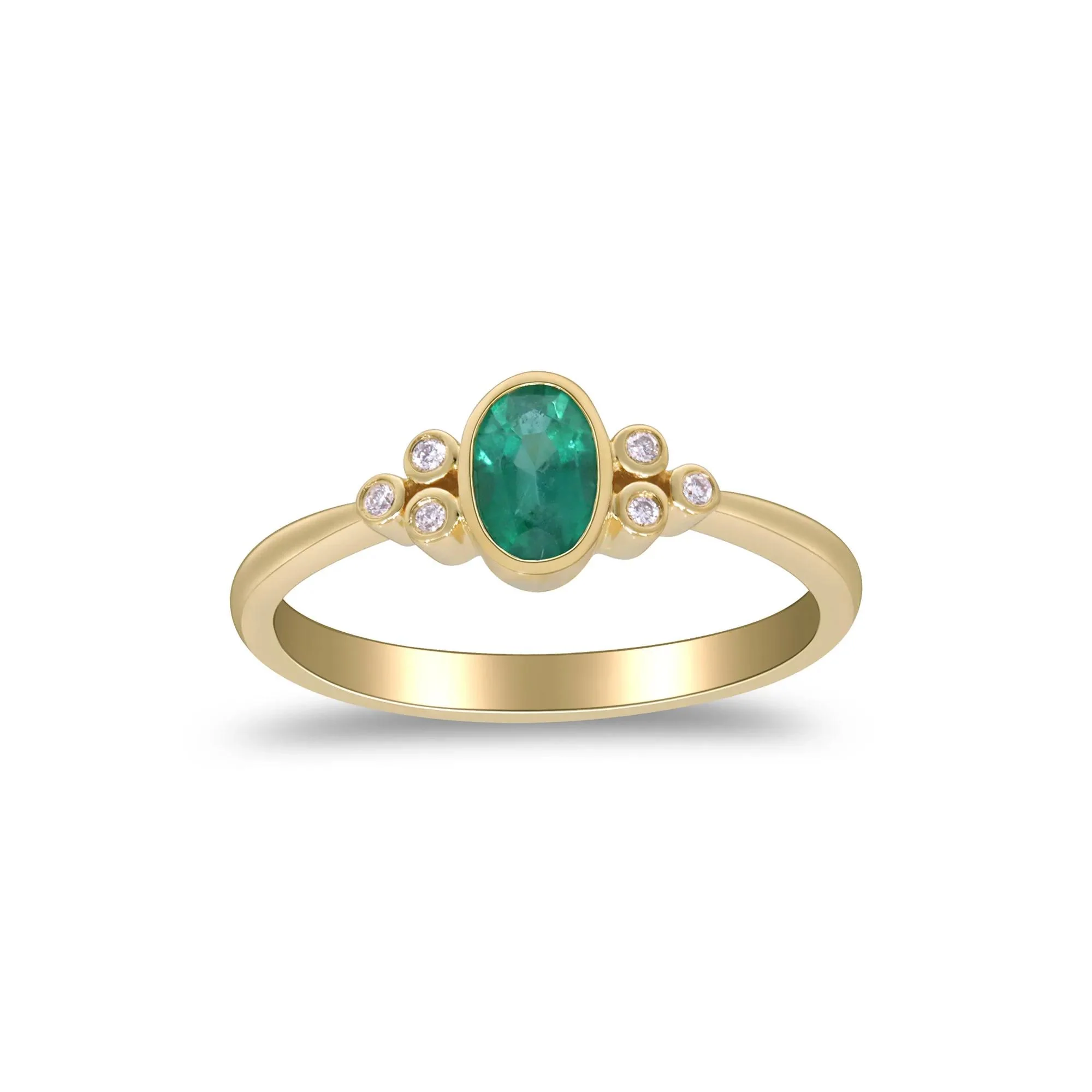 Emerald Oval & Diamond Accent Bezel Cluster Ring 10K Yellow Gold Size 7.5 2mm