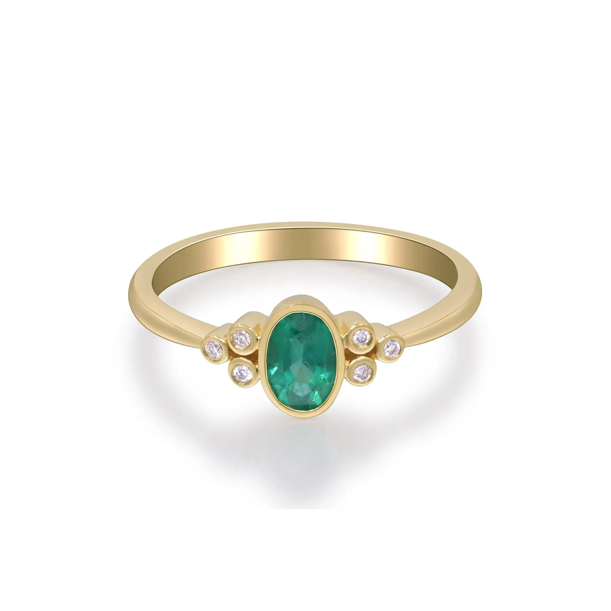 Emerald Oval & Diamond Accent Bezel Cluster Ring 10K Yellow Gold Size 8 2mm - Image 2