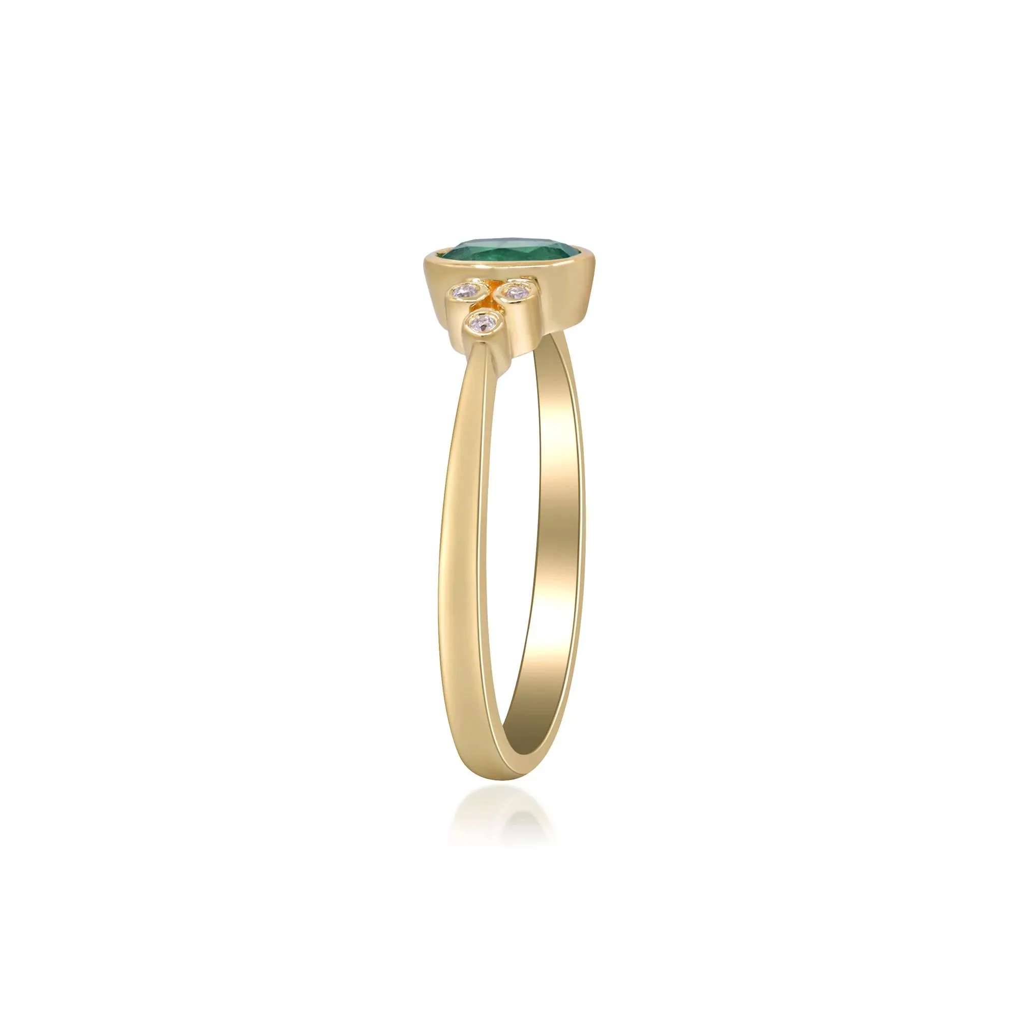 Emerald Oval & Diamond Accent Bezel Cluster Ring 10K Yellow Gold Size 8 2mm - Image 4