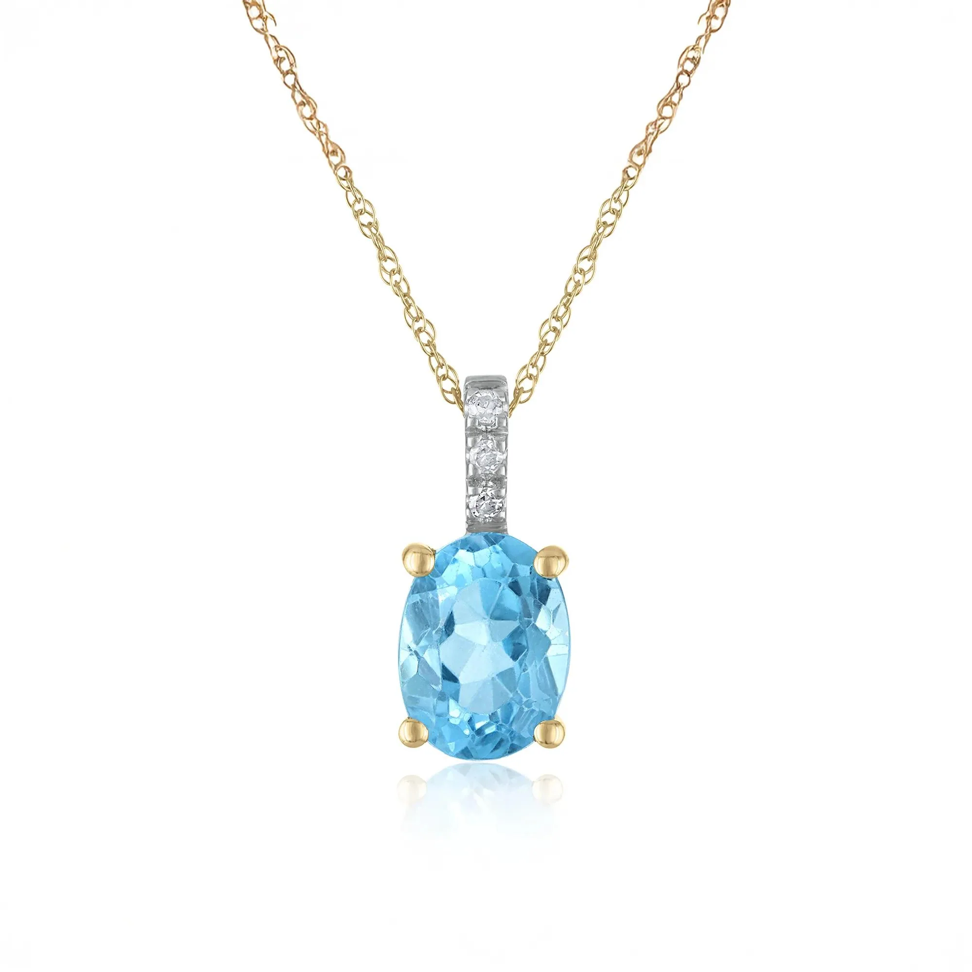 Blue Topaz Oval & Diamond Accent Pendant Necklace 10K Yellow Gold Size 18"