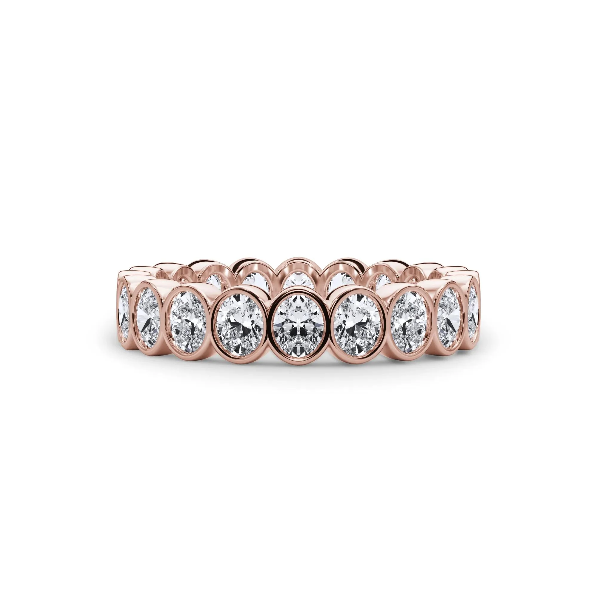 2 CT. Tw. Lab Grown Diamond Oval Bezel Eternity Band Ring 14K Rose Gold Size 5 3mm