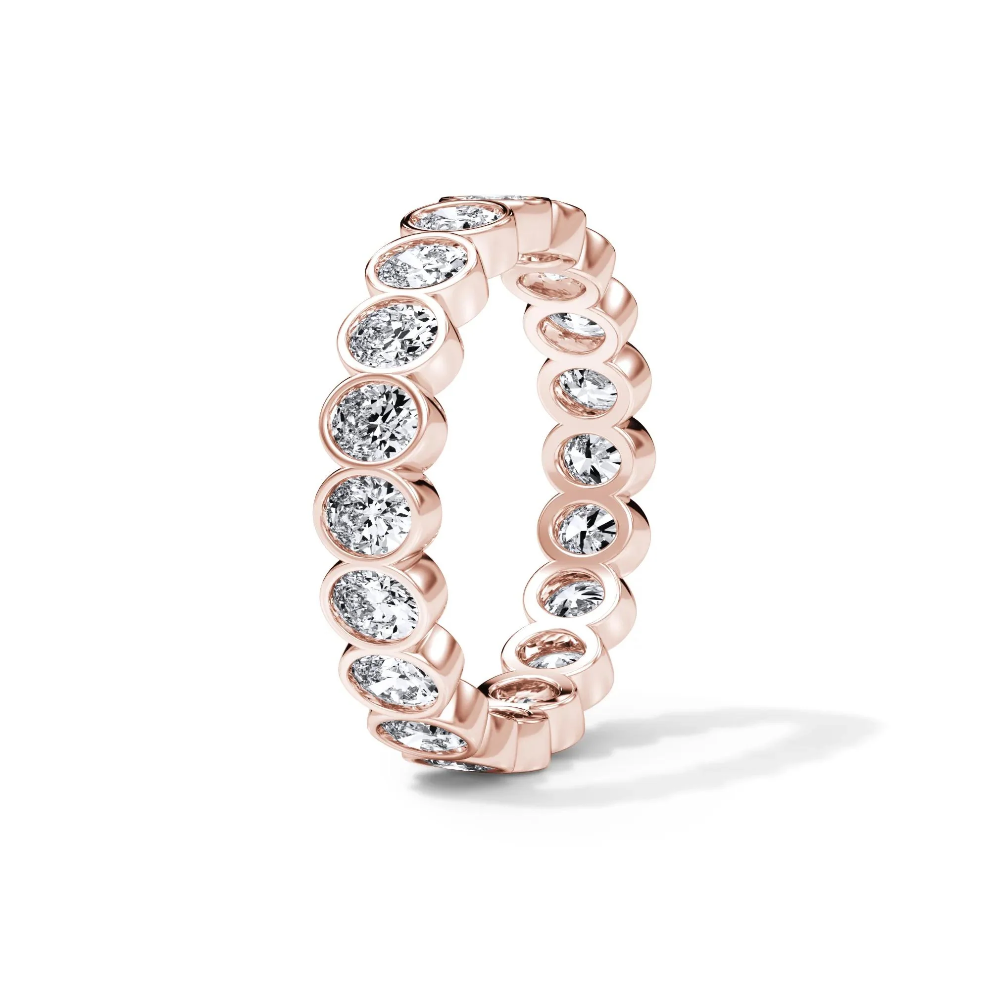 2 CT. Tw. Lab Grown Diamond Oval Bezel Eternity Band Ring 14K Rose Gold Size 6.5 3mm - Image 3