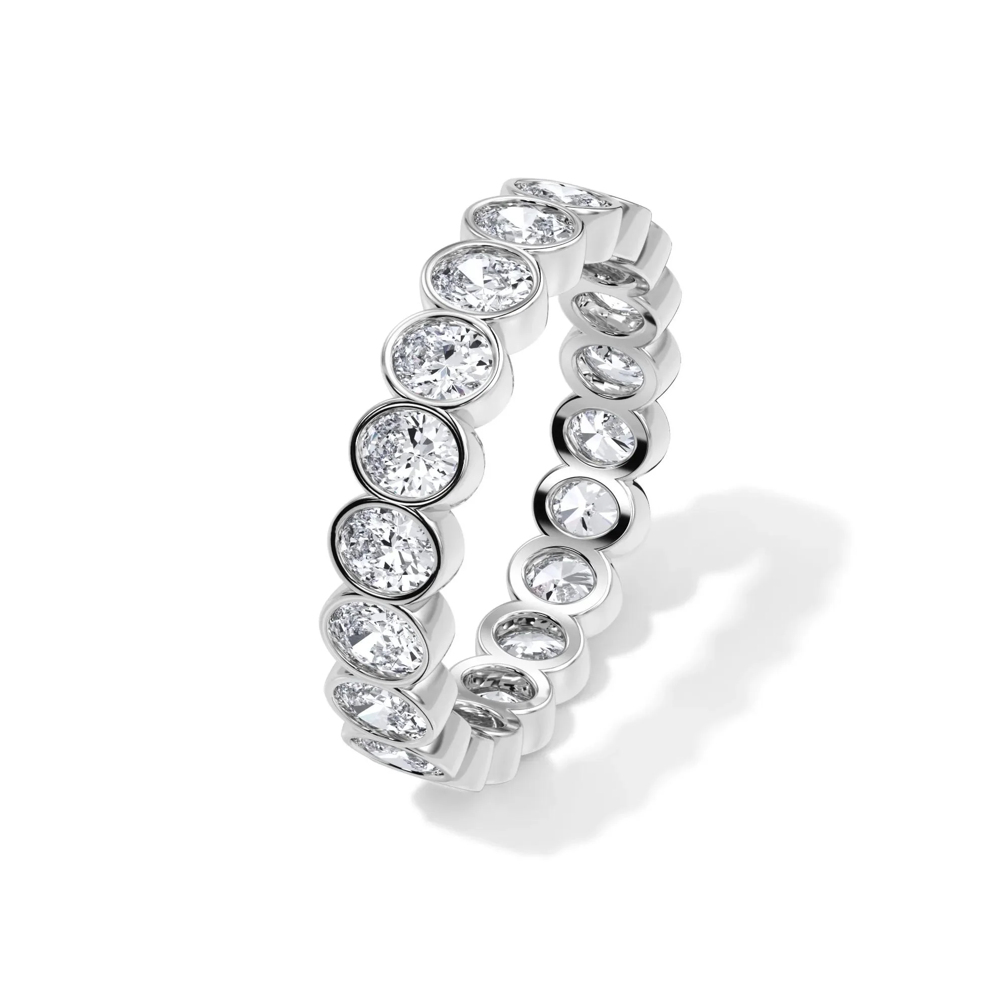 2 CT. Tw. Lab Grown Diamond Oval Bezel Eternity Band Ring 14K White Gold Size 7 3mm - Image 4