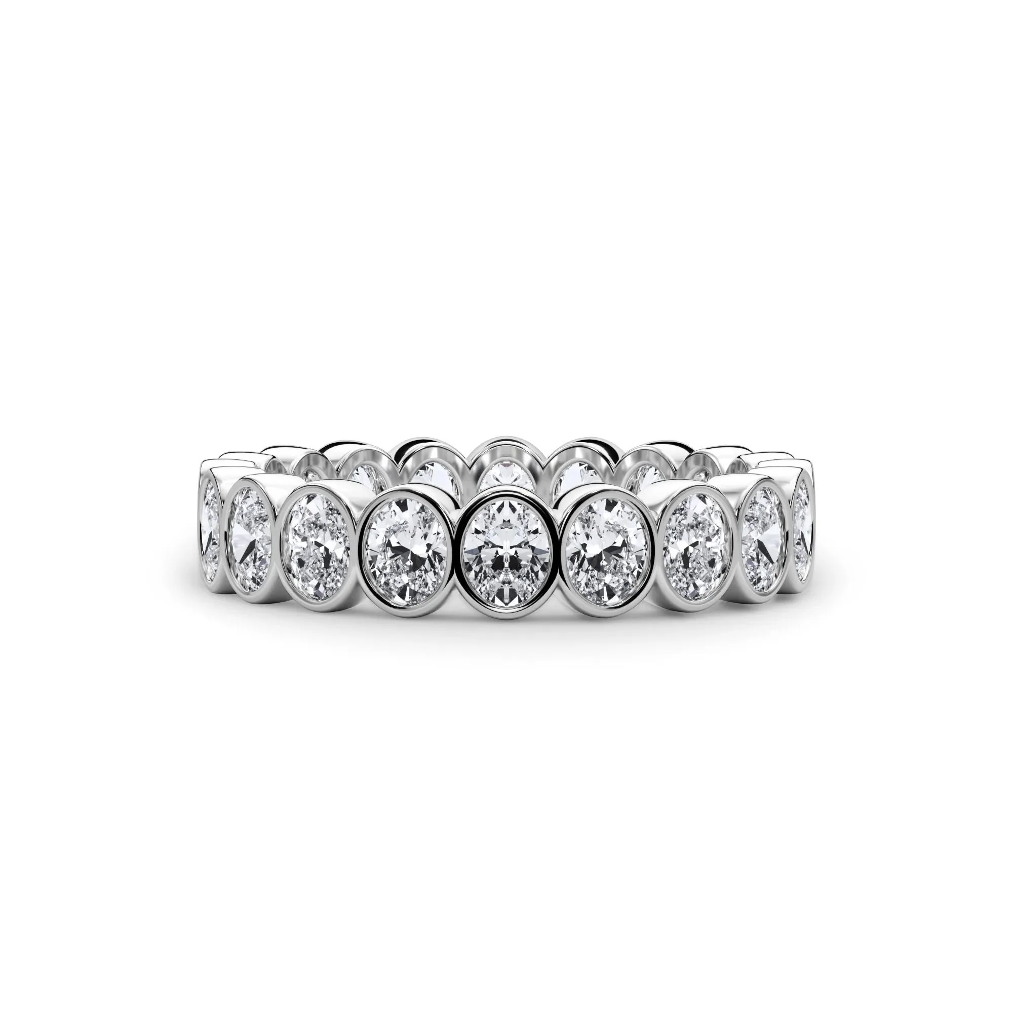 2 CT. Tw. Lab Grown Diamond Oval Bezel Eternity Band Ring 14K White Gold Size 8.5 3mm