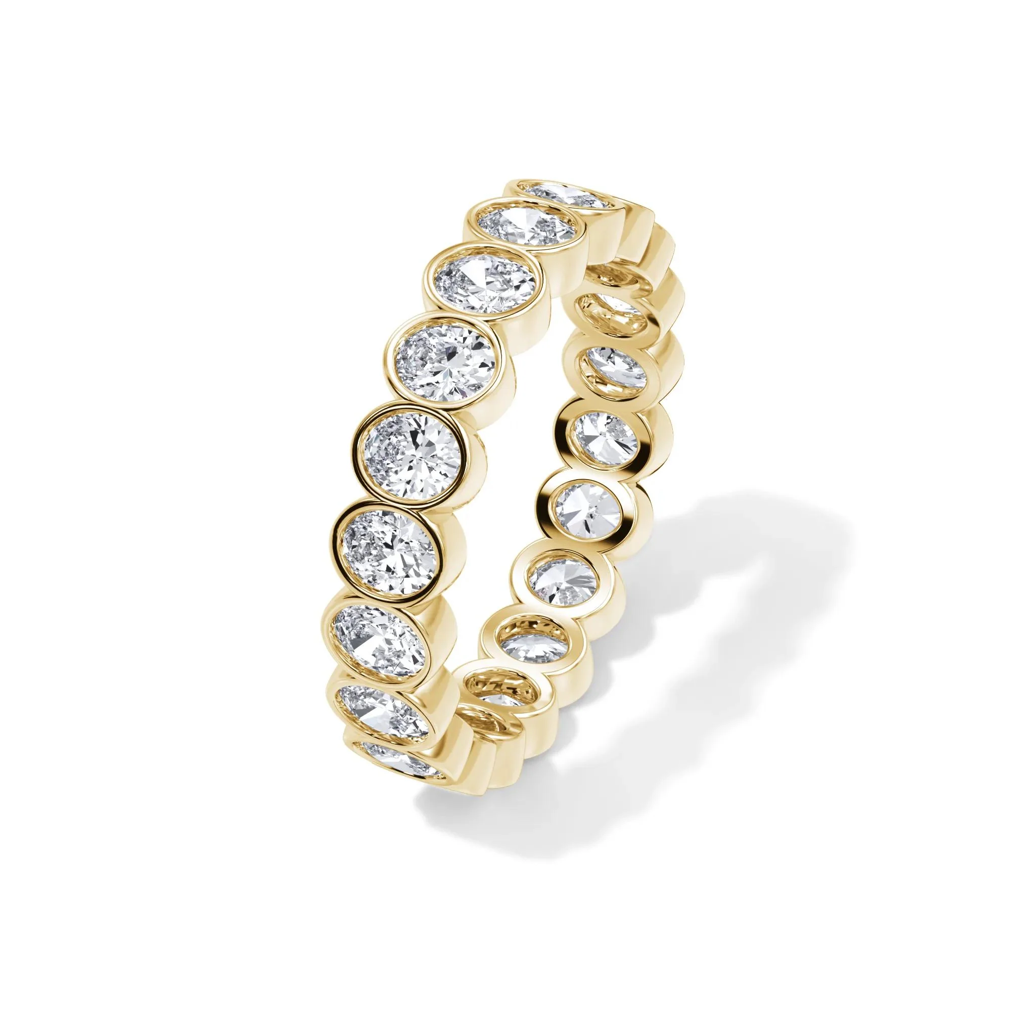 2 CT. Tw. Lab Grown Diamond Oval Bezel Eternity Band Ring 14K Yellow Gold Size 4.5 3mm - Image 4