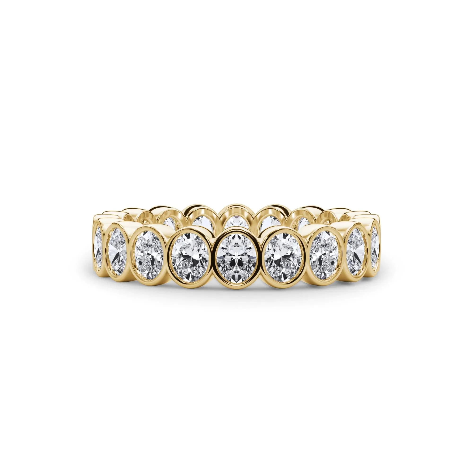 2 CT. Tw. Lab Grown Diamond Oval Bezel Eternity Band Ring 14K Yellow Gold Size 5 3mm